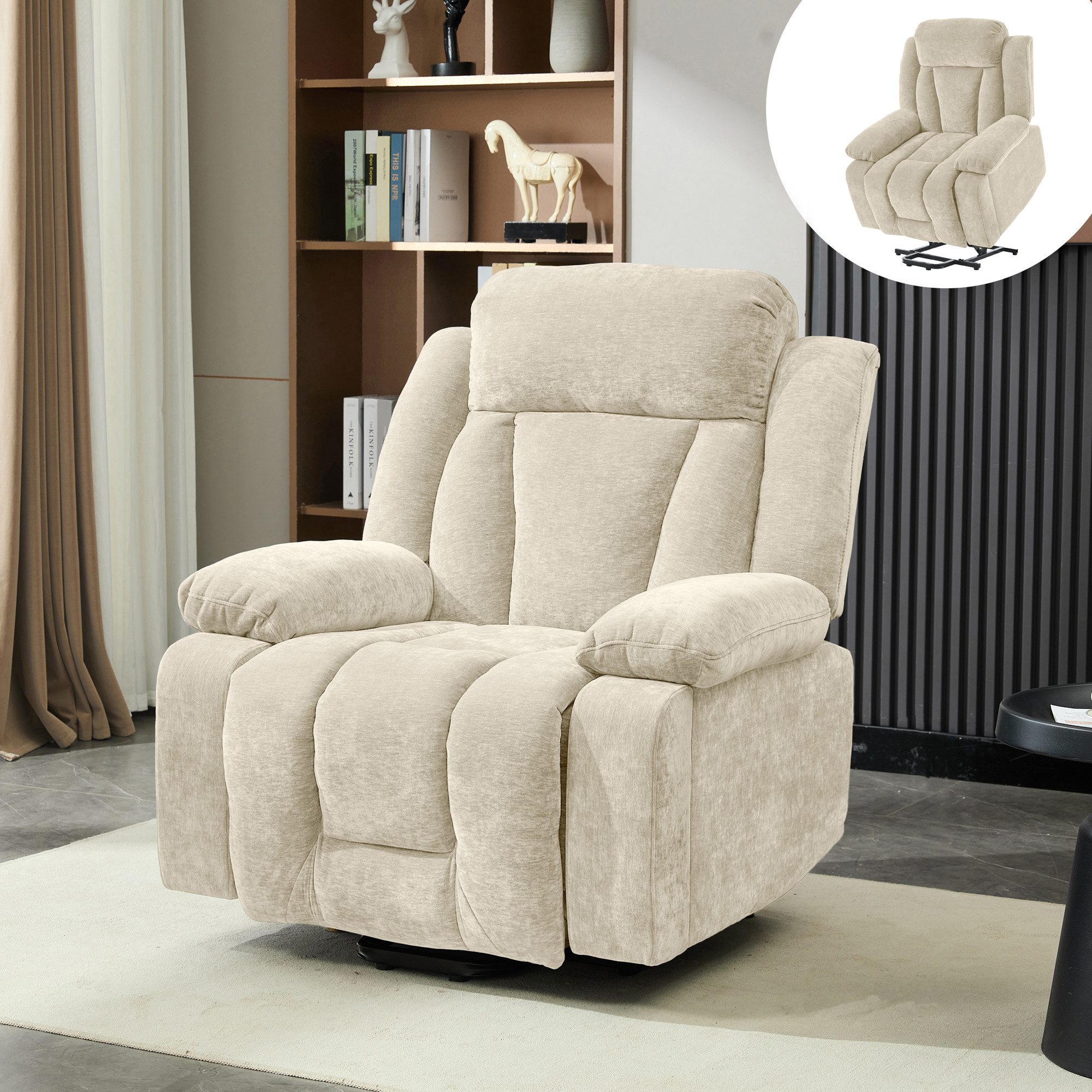 Odikalo Massagesessel Relaxsessel mit Massagefunktion und Wärmefunktion (mit 8-Punkt-Massage und Heizfunktion, Fernsehsessel Mit Hebefunktion,Stoffsofa mit Staufach und Seitentaschen, und USB)