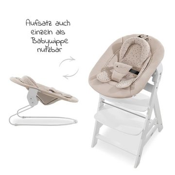 Hauck Hochstuhl Alpha Plus Charcoal - Newborn Set Pooh, Holz Babystuhl ab Geburt inkl. Aufsatz für Neugeborene & Sitzauflage