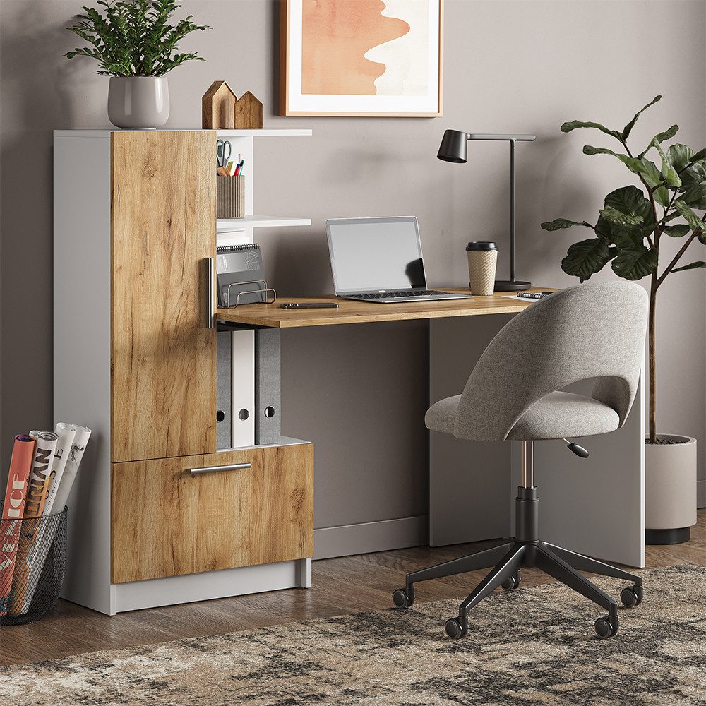 Vicco Schreibtisch Tomy, Weiß/Goldkraft Eiche, 150 x 59 cm (1-St)