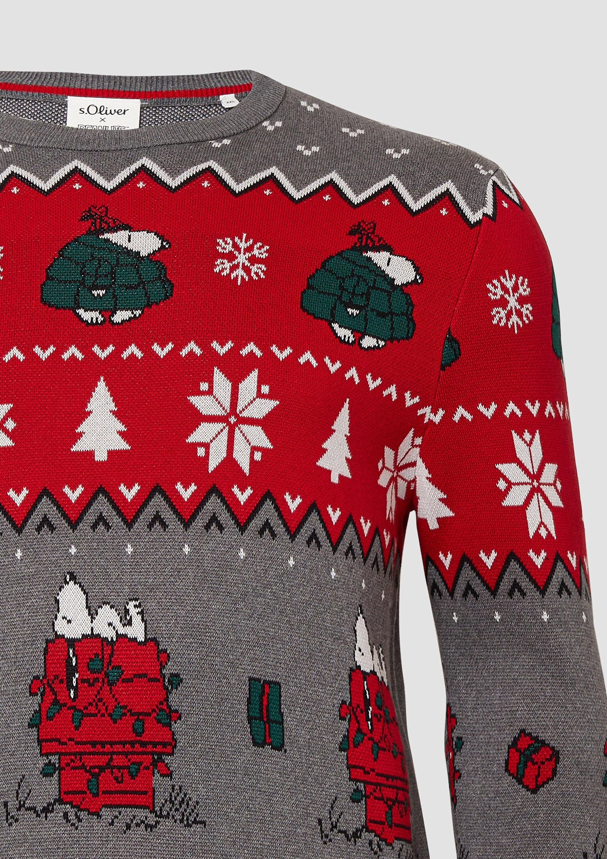 s.Oliver Longpullover Strickpullover Weihnachtspullover aus reiner Baumwolle mit Peanuts®-Motiv