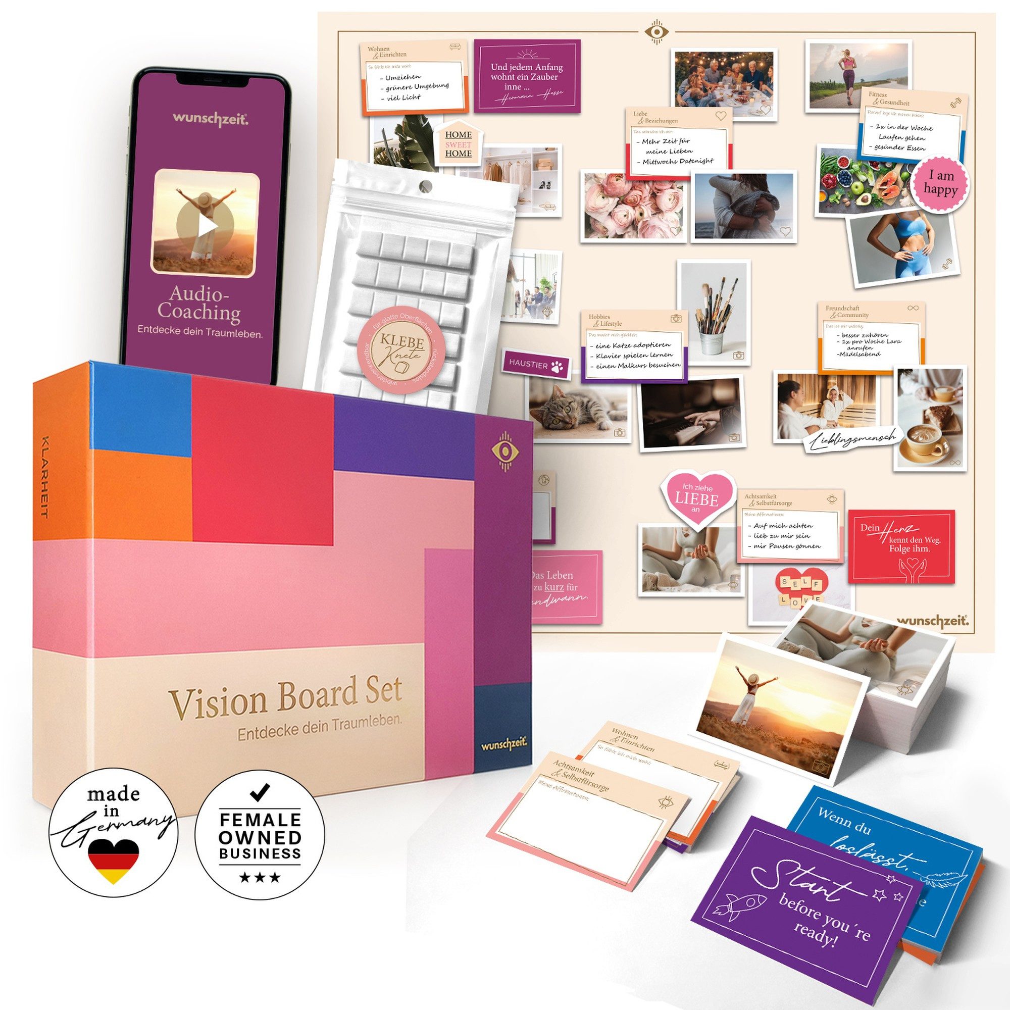 wunschzeit Фото бумага All-in-One Vision Board Set mit 162 Karten & XL-Poster