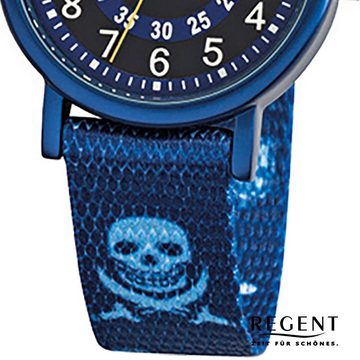 Regent Quarzuhr Regent Kinder-Armbanduhr blau Analog F-951, Kinder Armbanduhr rund, klein (ca. 29mm), Textilarmband