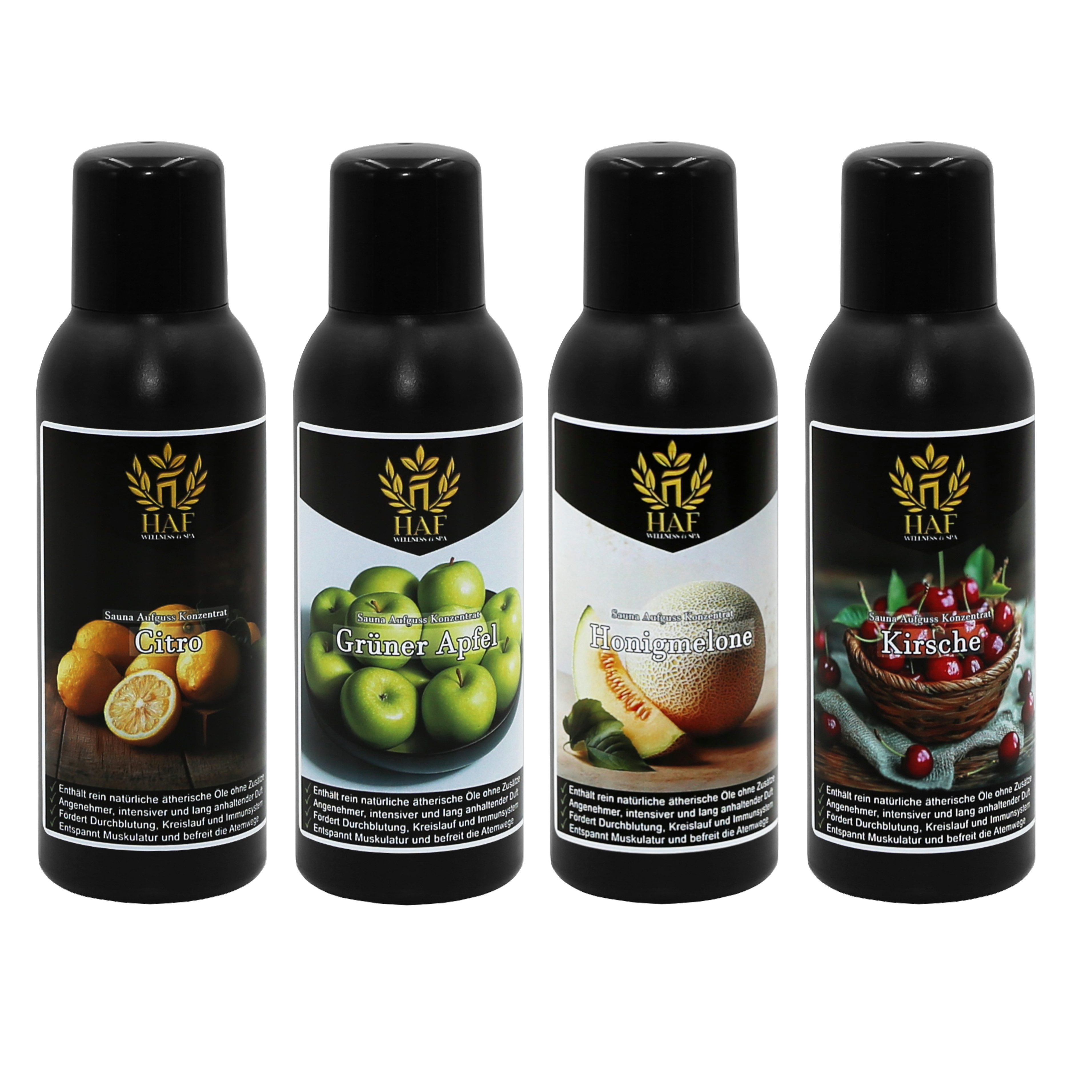 HAF Aufgusskonzentrat Sauna Aufguss Konzentrat 10 Sets in 4 Größen 400ml-1500ml Saunaaufguss, 1000 ml, (Auswahl aus 10 verschiedenen Sets in den Größen:, 4x100ml; 6x100ml; 4x250ml; 6x250ml), Qualität: Made in Germany