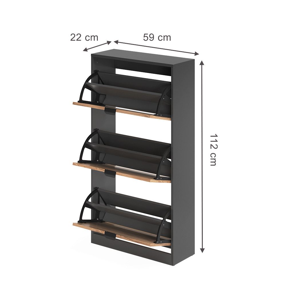 Vicco Schuhkipper Gizmo, Goldkraft Eiche/Anthrazit, 59 x 112 cm mit 3 Fächern (1 St)