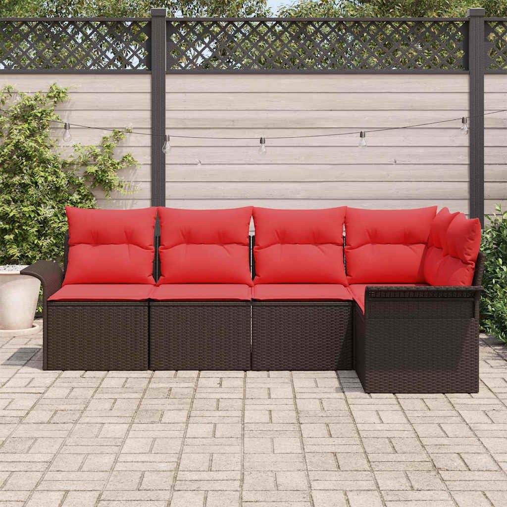 vidaXL Gartenlounge-Set Gartensofa-set mit Speicher 5 pcs Braun Poly-Rattan, (5-tlg)
