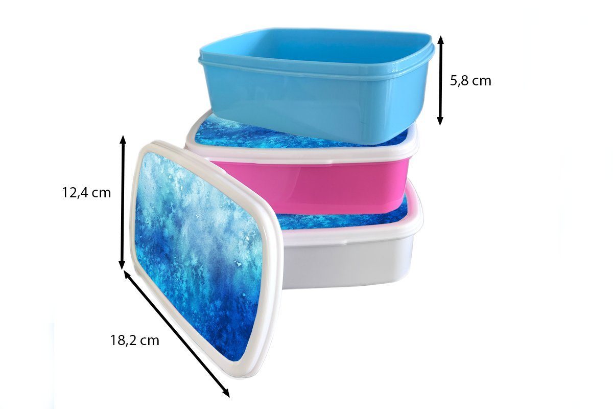 MuchoWow Lunchbox Aquarell - weiß Kinder und Brotdose, (2-tlg), Blau Mädchen Brotbox für für Kunststoff, Jungs und - Muster, Erwachsene