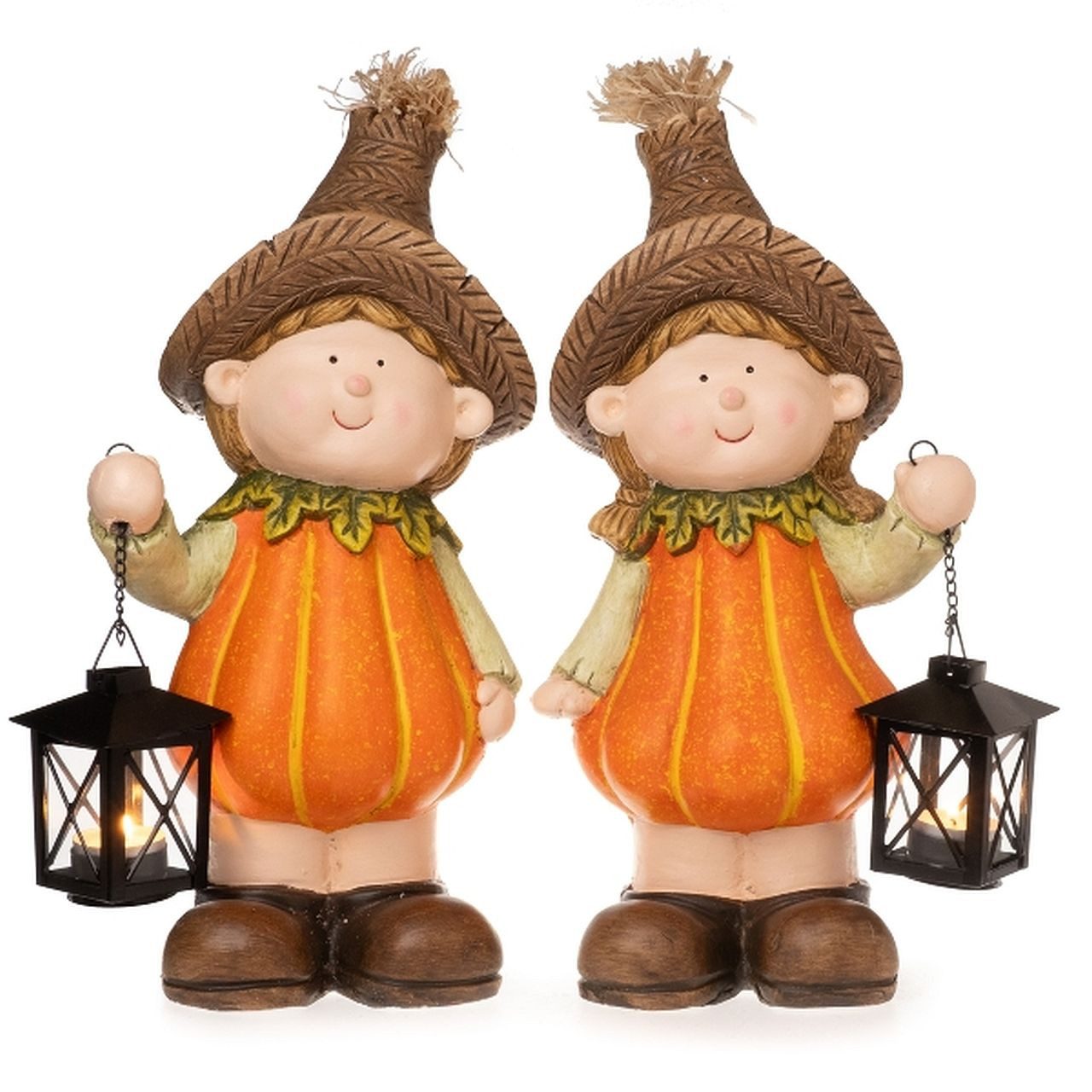 Dragimex Gartenfigur Kinder Vogelscheuchen mit Laterne 2er Set Magnesia, (Spar-Set, 2er-Set)