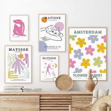 TPFLiving Kunstdruck (OHNE RAHMEN) Poster - Leinwand - Wandbild, Henri Matisse - Blumen - Korallen - Mädchen - (Abstrakte Linien), Farben: Gelb, Pink, Blau, Grün, Violette - Größe 10x15cm