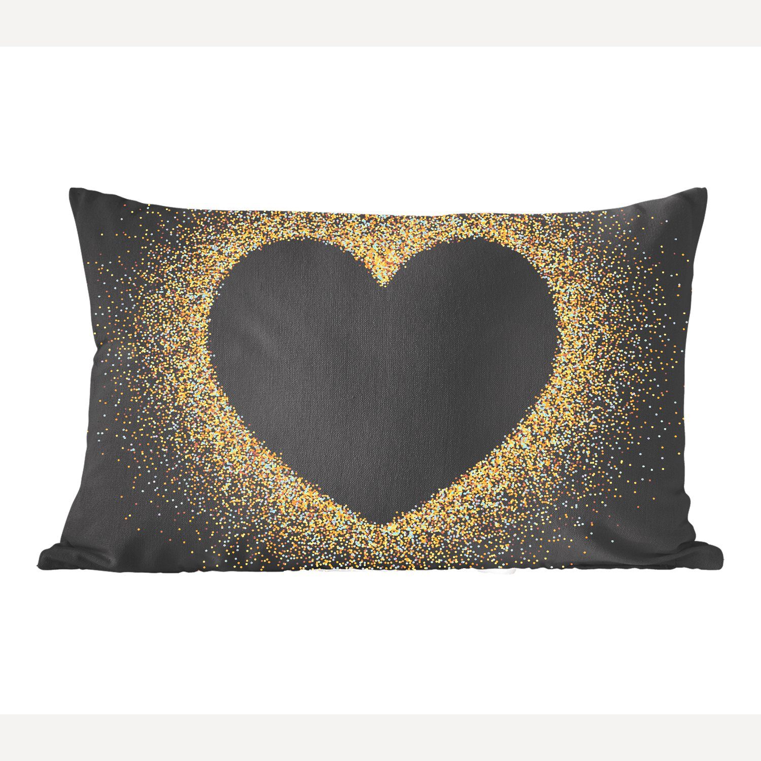 MuchoWow Dekokissen Goldenes Herz auf mit Wohzimmer Hintergrund, Füllung, Zierkissen, Dekoration, schwarzem Schlafzimmer Dekokissen