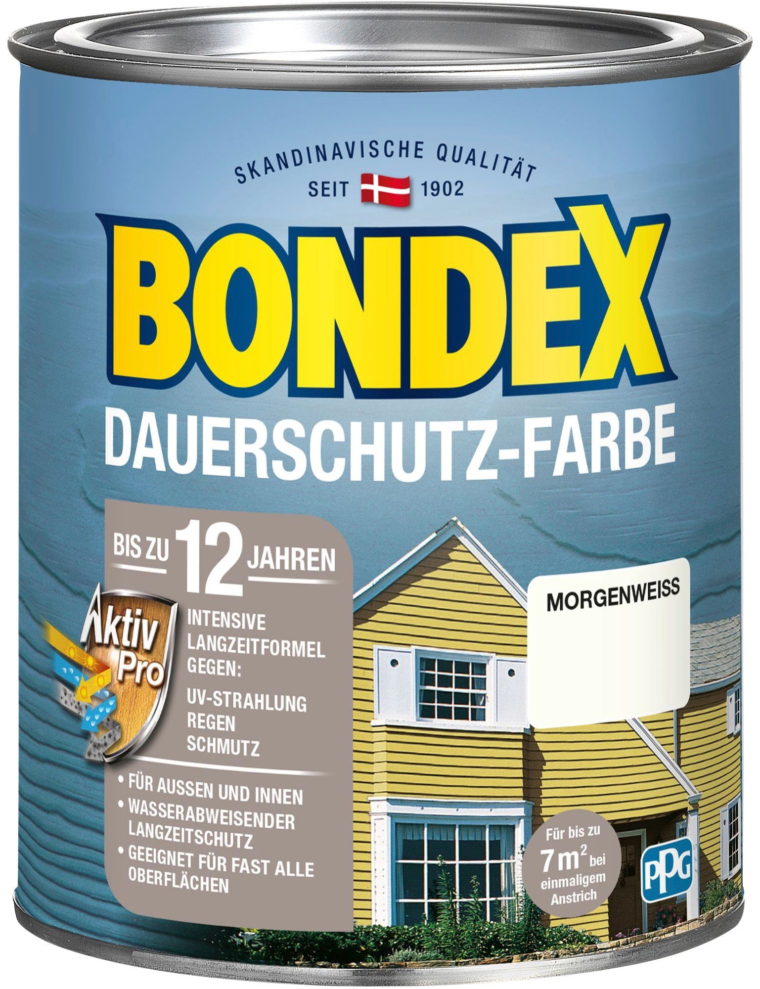 Bondex Wetterschutzfarbe DAUERSCHUTZ-FARBE, für Außen Wetterschutz Pro mit und Morgenweiß Langzeitformel Innen, Aktiv