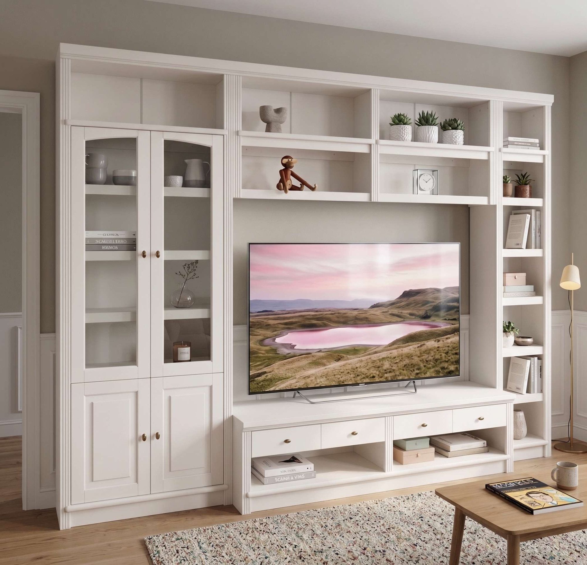 OTTO home Wohnwand Soeren, 1 TV-Lowboard, 1 Wandregal, 1 Bücherregal, 1 Vitrine, (Set, 4-St), aus massiver Kiefer, T/B/H 45cm/278cm/220cm