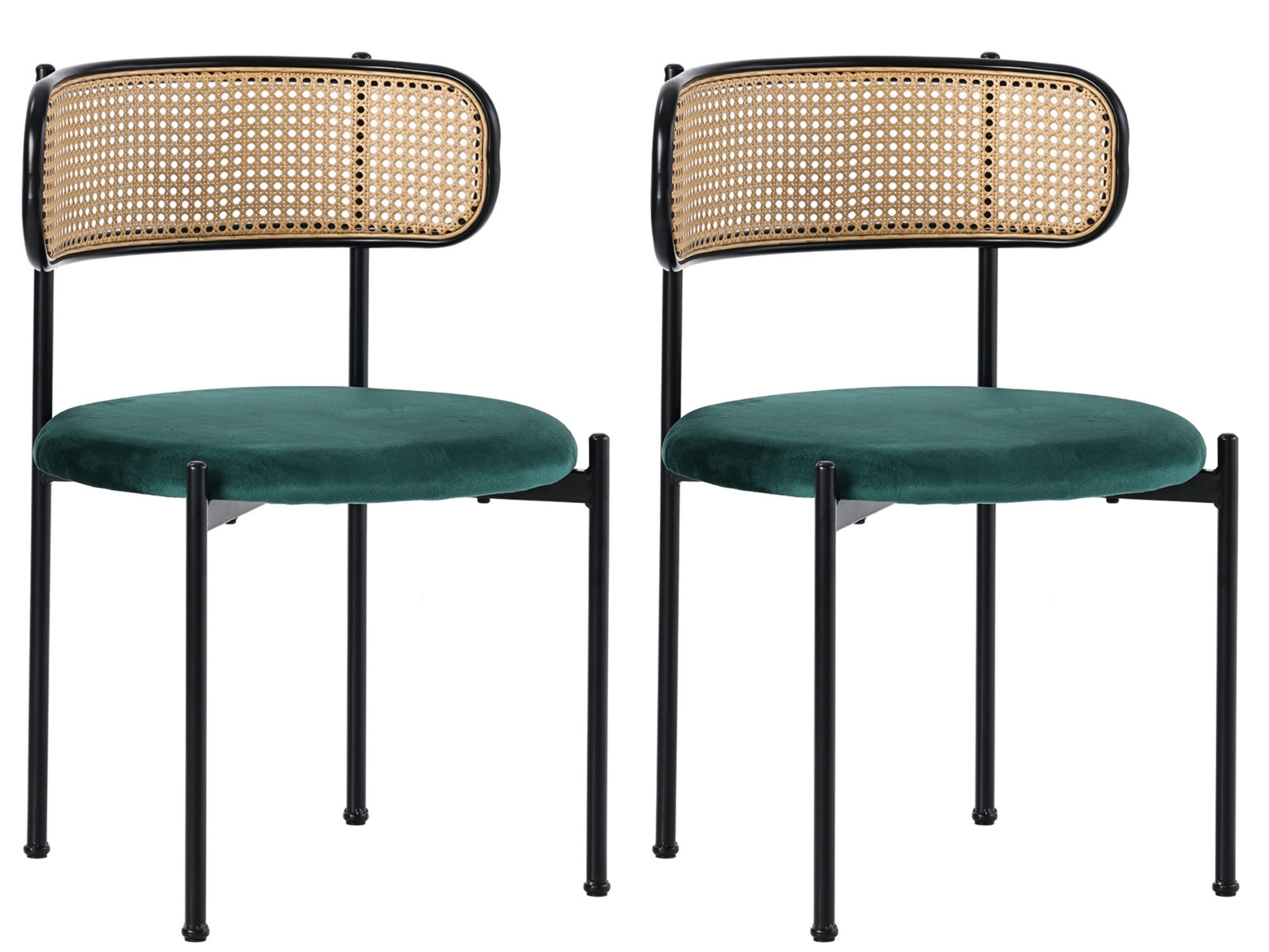 SeedWave Esszimmerstuhl Rattan Set aus 2 einfacher Freizeitstuhl,Samt-Balkonstuhl,Bürostuhl, Wohnzimmer- und Schlafzimmerstuhl mit Rückenlehne,Metallbeinen