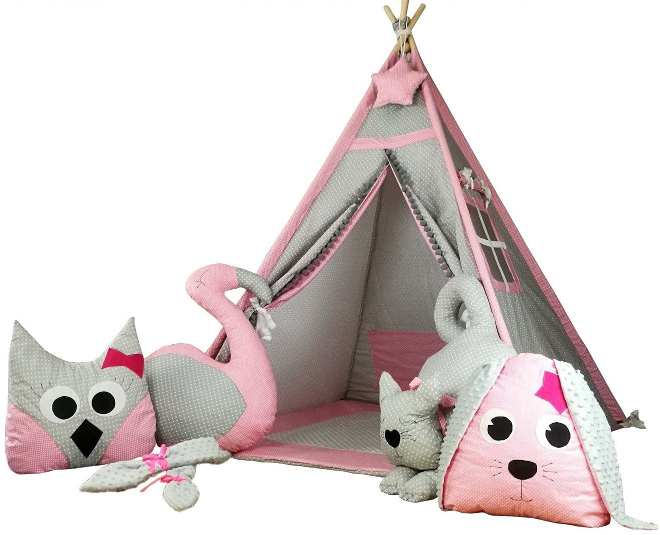 Pamek Tipi-Zelt Kinder Tipi Zelt Flamingo, Personen: 2 (Set, 7 tlg)