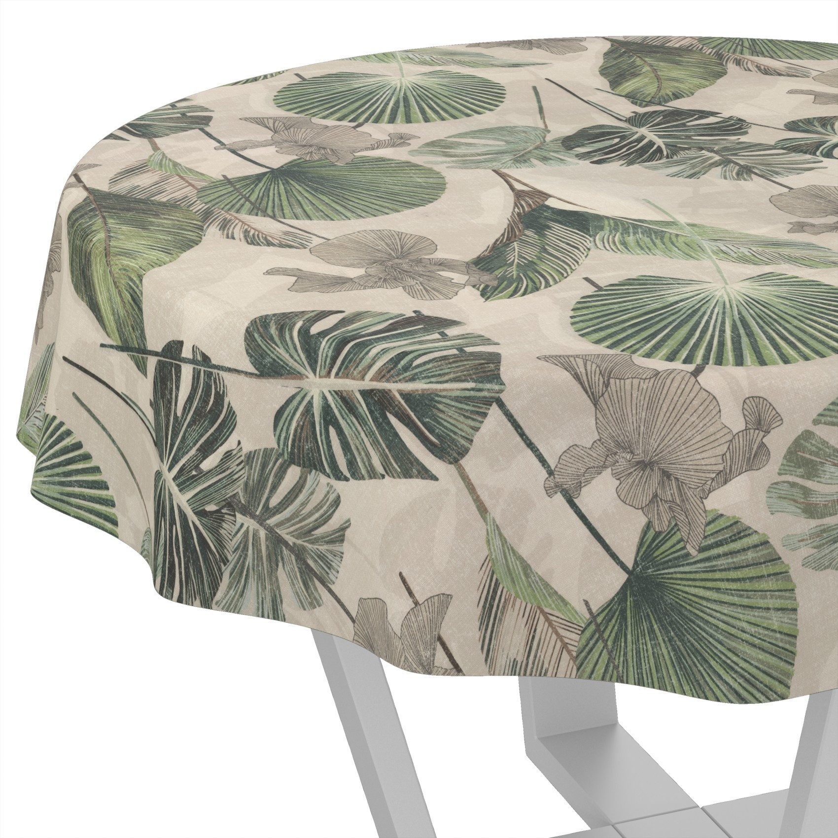 ANRO Tischdecke LANA Helena Wachstuch 2.0 Hochwertig (Einzelstück 1-tlg), wasserabweisend Helena Grün Rund 100cm