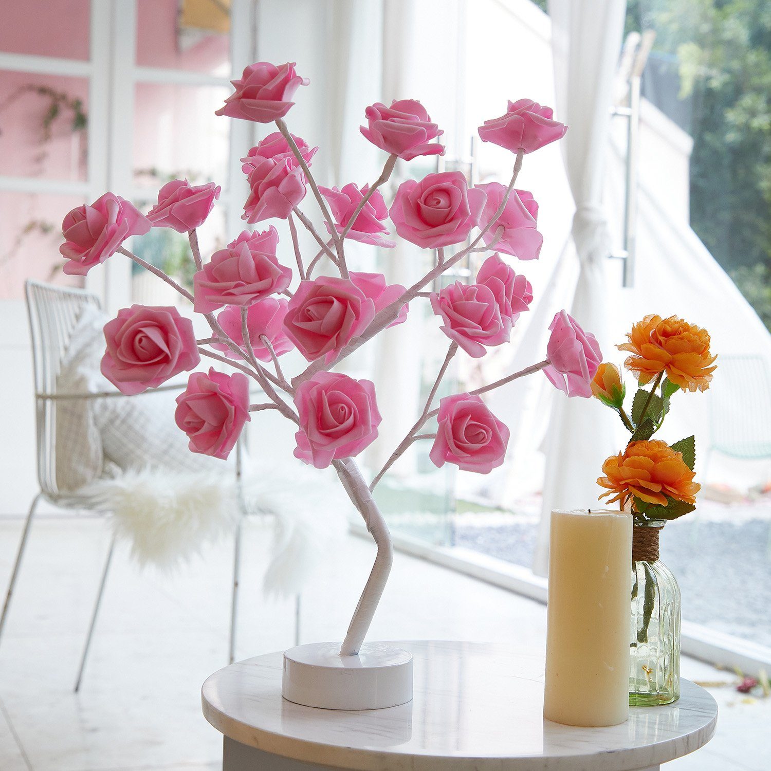 Rosnek LED Tischleuchte LED Tisch-Bonsai-Baum Nachtlicht, Künstliche Rose Blume, Warmweiß, Home Hochzeit Party Dekor,Valentinstag Geschenk