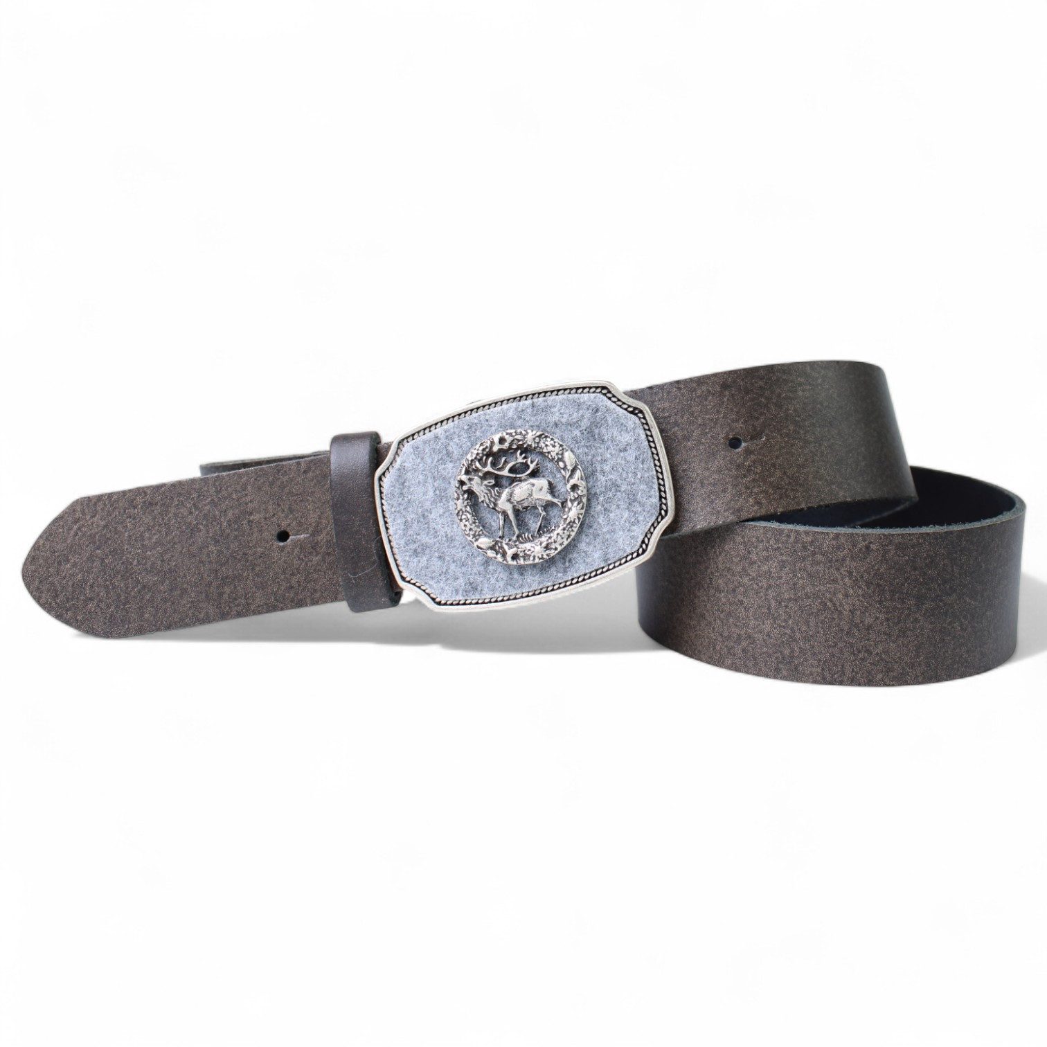 FRONHOFER Ledergürtel 19445 (1-St) Trachtengürtel, Loden eingelegte Ремниschnalle, Hirsch, Leder, 4 cm