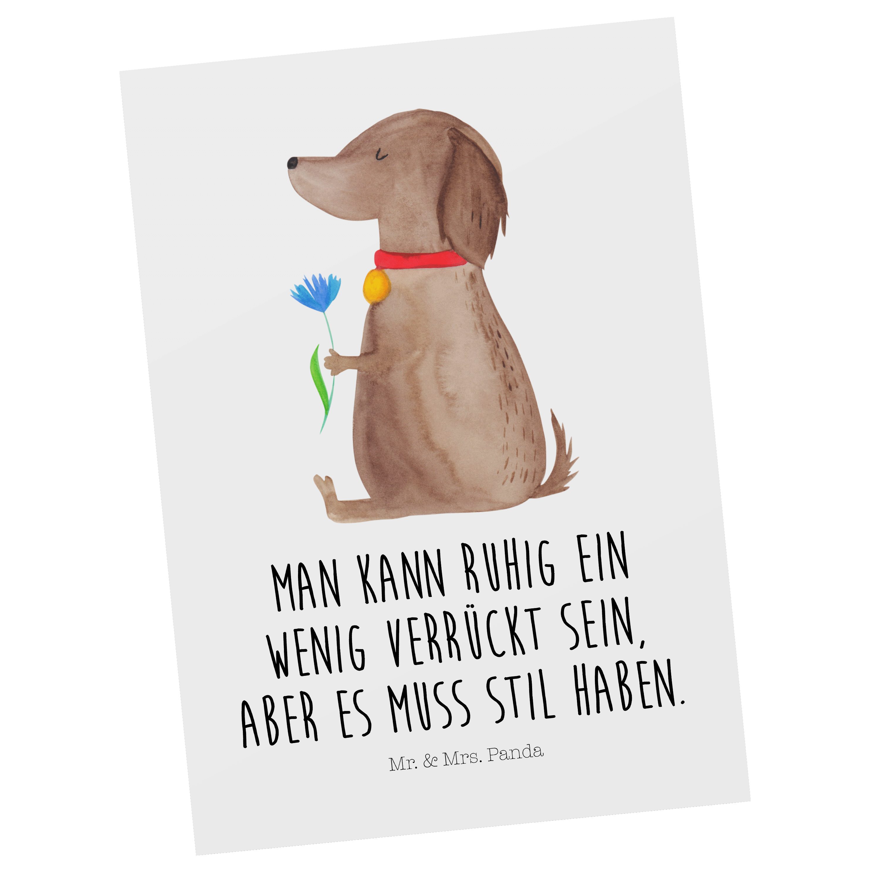 Mr. & Mrs. Panda Postkarte Hund Blume - Weiß - Geschenk, Einladungskarte, Einladung, Dankeskarte