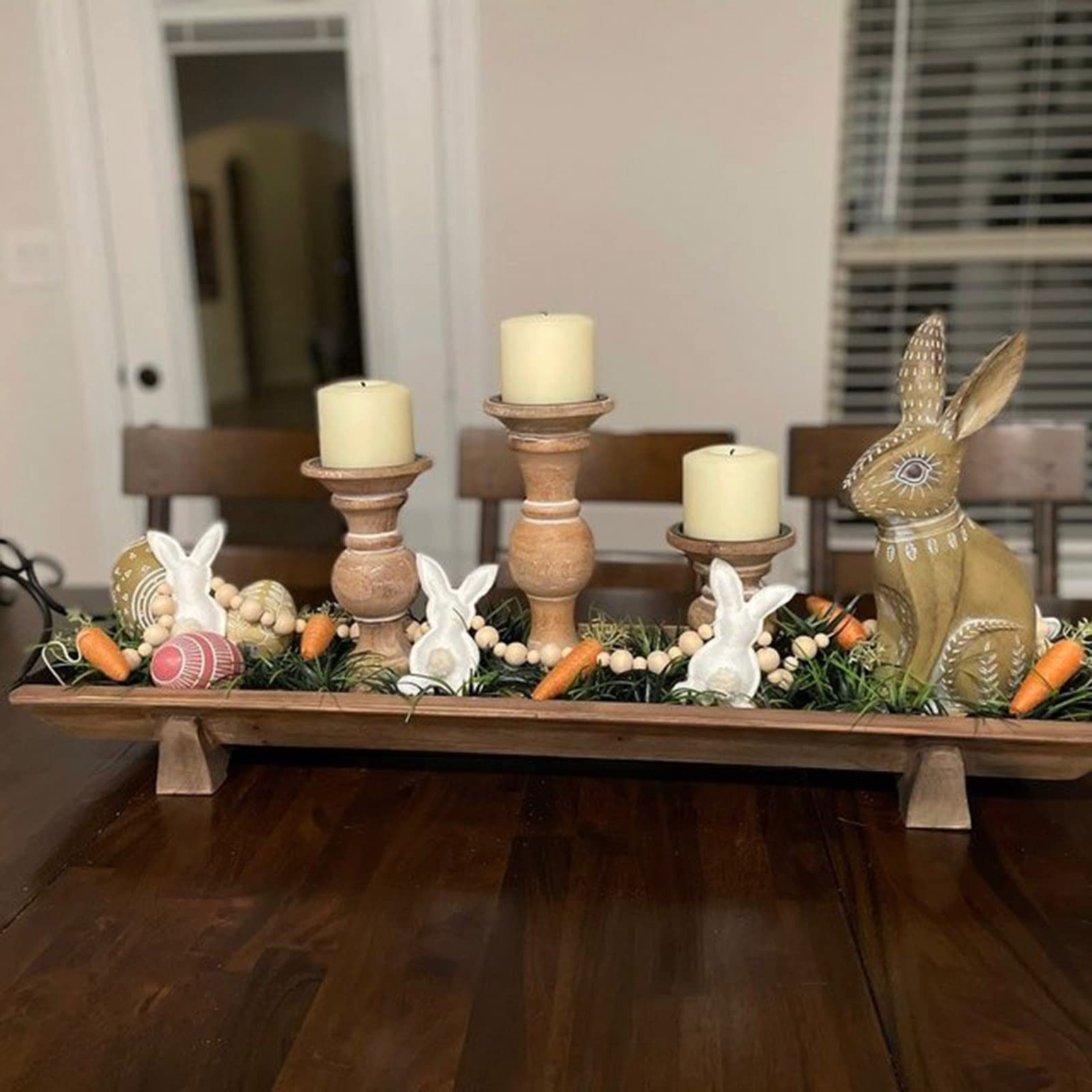 CLTYQ Osterkranz Ostergirlande mit Filz Osterhasen Holzperlen,1m/1.3m Größe, für Tisch Fenster Ostern Haus Dekoration Osterdeko zum Aufhängen