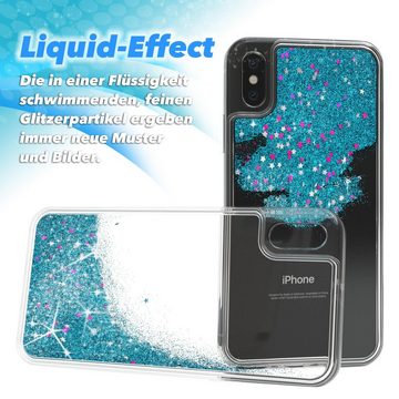 EAZY CASE Handyhülle Liquid Glittery Case für iPhone X / iPhone XS 5,8 Zoll, Gloss Slimcover Girly Backcover Bling Phone Case kratzfeste Cover Blau