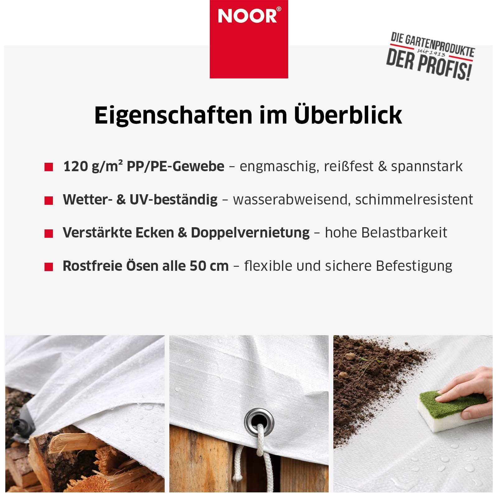 NOOR Schutzplane HOBBY - vielseitige Abdeckplane - 120g/m², Gewebeplane Garten - wasserdicht - Ösen, verstärkte Ecken & Ränder – Bild 4 von 5