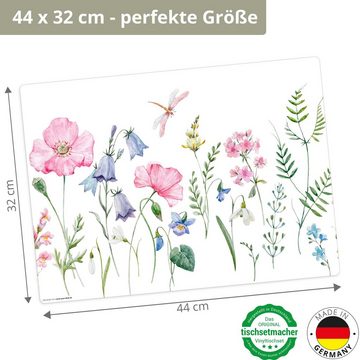 Platzset, Tischset, Platzset abwaschbar - Blumenwiese Aquarell rosa, Tischsetmacher, (aus erstklassigem Vinyl, 4-St., 44 x 32 cm / bunt), Made in Germany