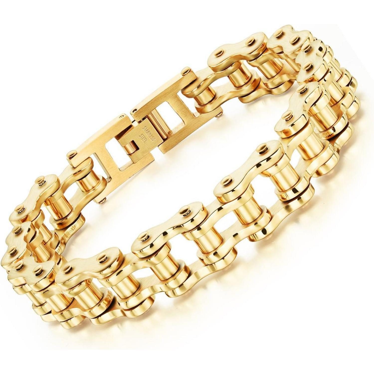 LuxusKollektion Gliederarmband Armband Herren Edelstahl Motorradkette Biker gold 21.5 Zentimeter
