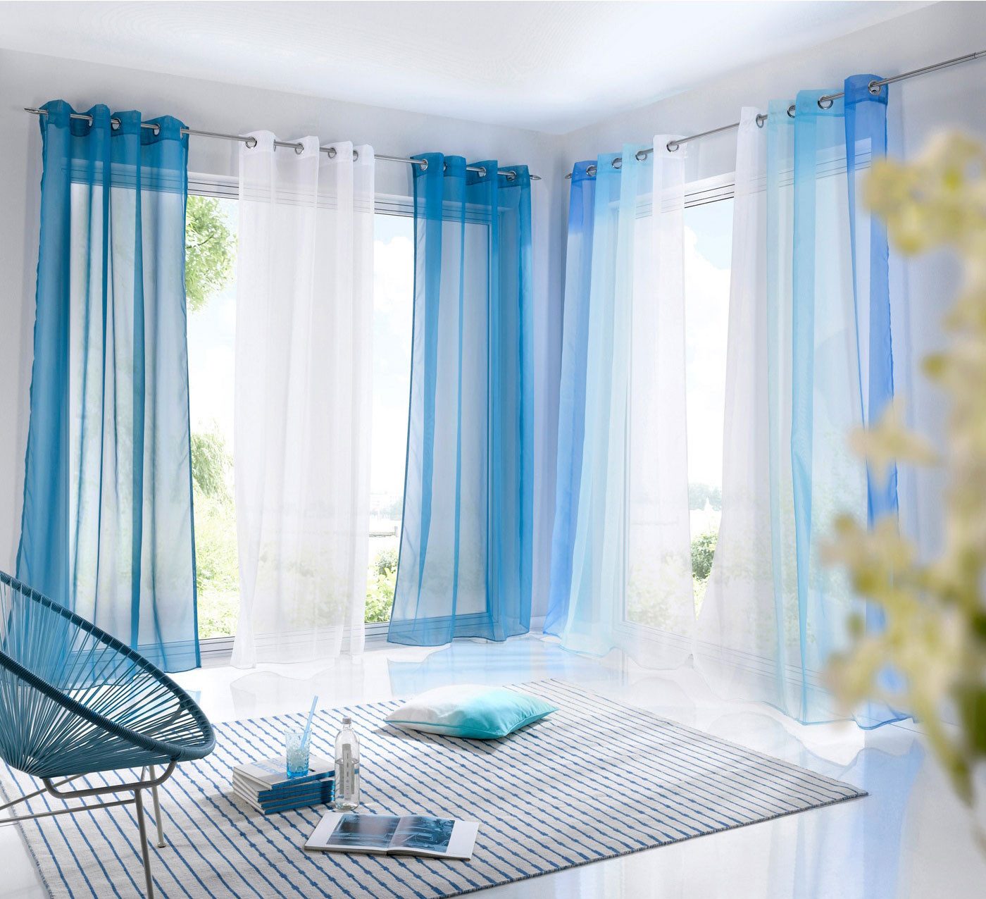 Gardinenbox Gardine (2 St), Ösen, transparent, Voile, Farbverlauf Vertikal »Modena« Voile Raffhalter 10000183