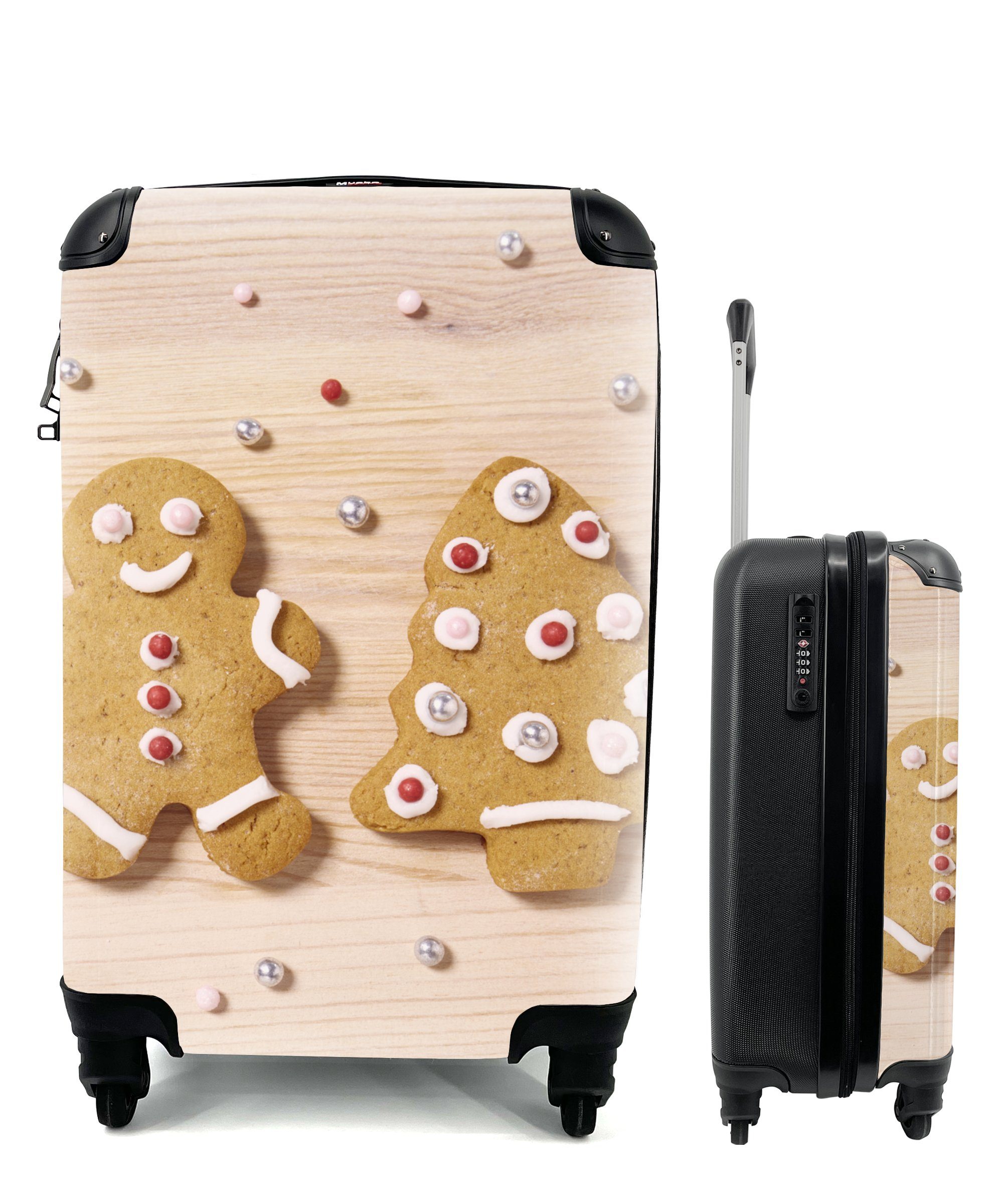 MuchoWow Handgepäckkoffer Weihnachtsplätzchen auf Holz, 4 Rollen, Reisetasche mit rollen, Handgepäck für Ferien, Trolley, Reisekoffer