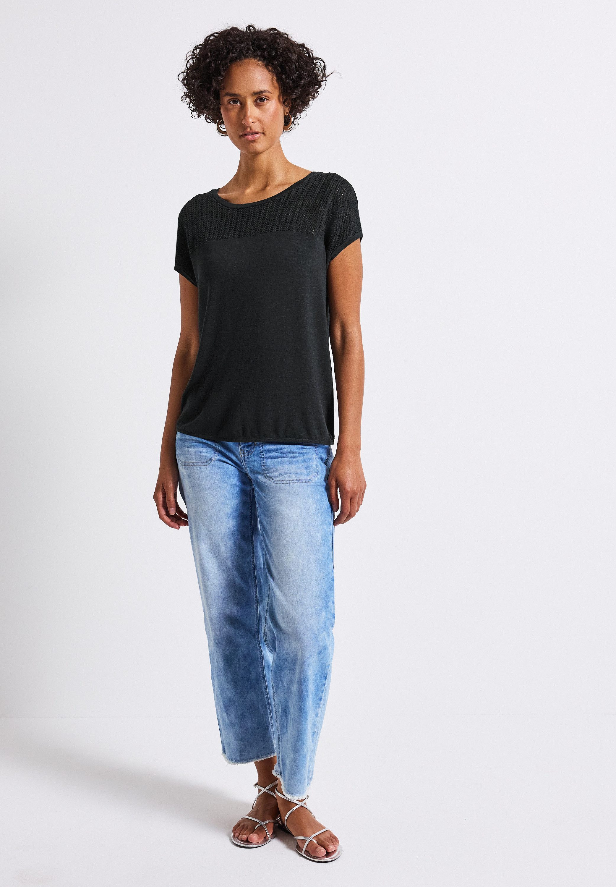 STREET ONE T-Shirt aus elastischem Materialmix