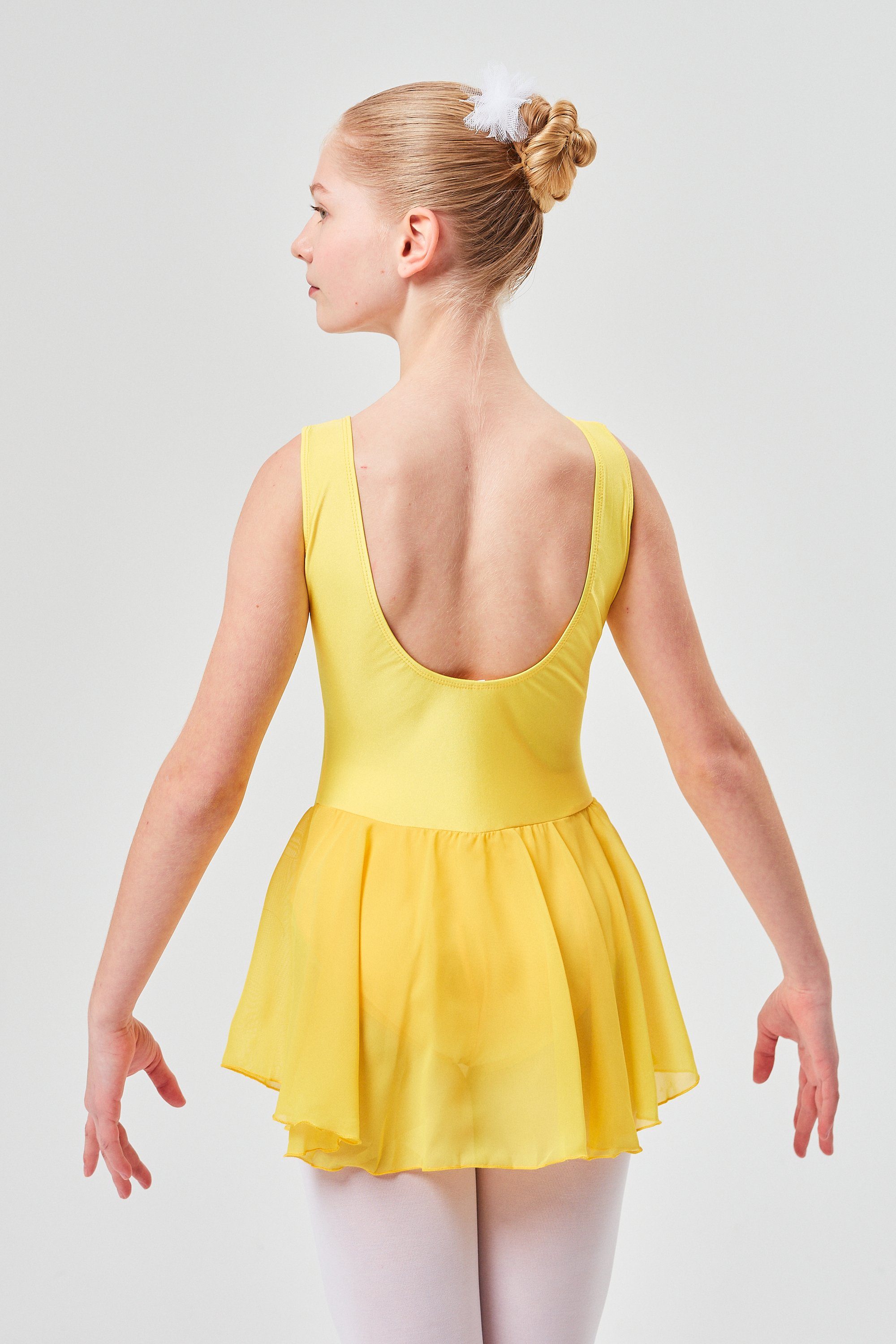 Ballettkleid Lycra Ballett Chiffonkleid Chiffonrock gelb aus tanzmuster Polly mit für Mädchen Trikot glänzendem