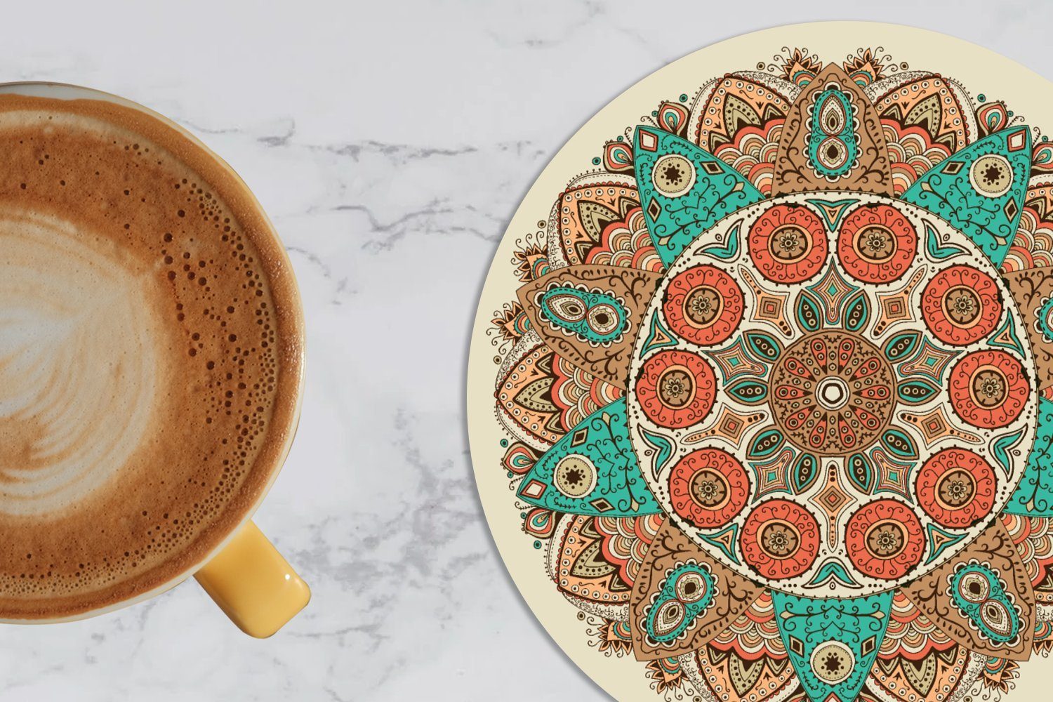 Becher Glasuntersetzer Zubehör Muster MuchoWow Tassenuntersetzer, Tasse, Gläser, Pfau, für Korkuntersetzer, 6-tlg., - Mandala Getränkeuntersetzer, -