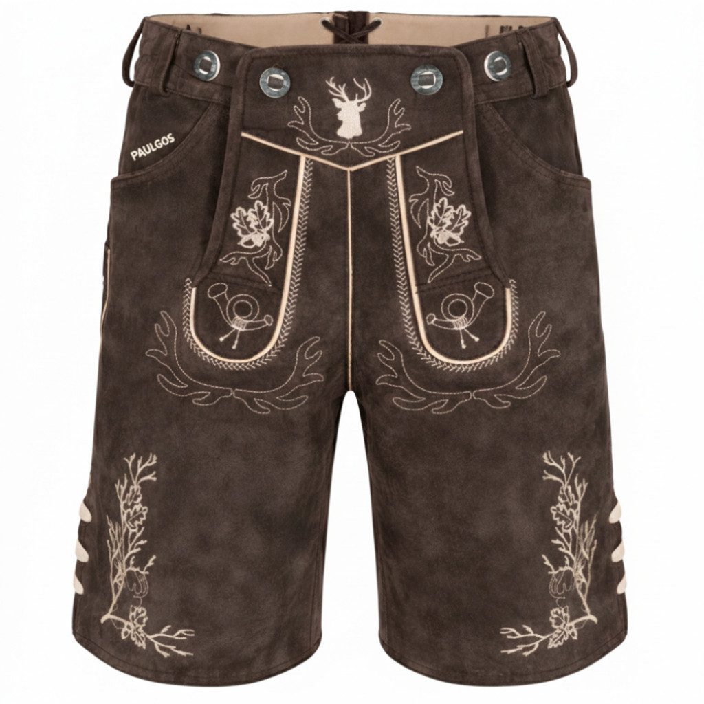 PAULGOS Trachtenhose Herren Lederhose Kurz mit Trägern 100% Echtleder - HK3