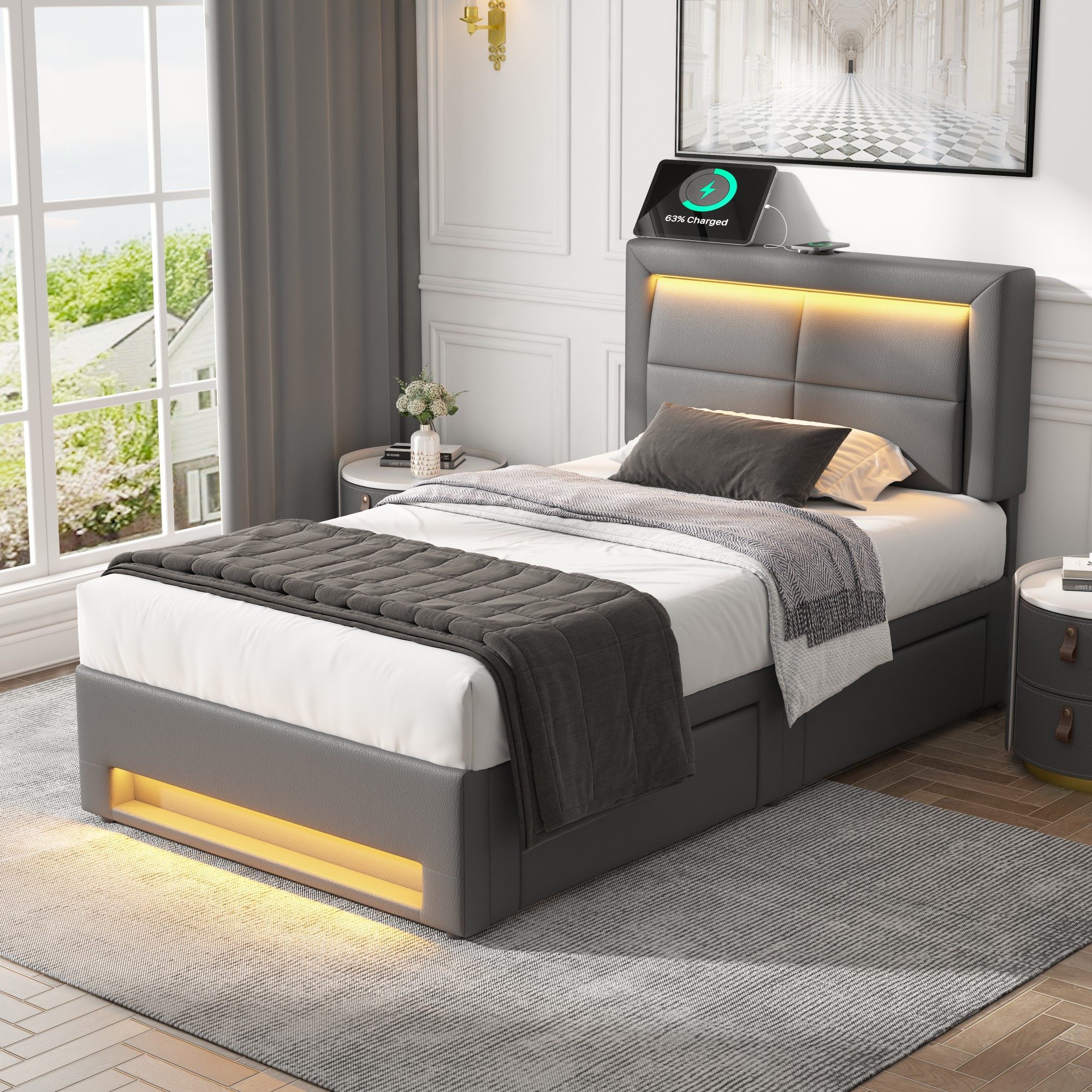 Flieks Polsterbett, LED Einzelbett 90x200cm mit günstig online kaufen