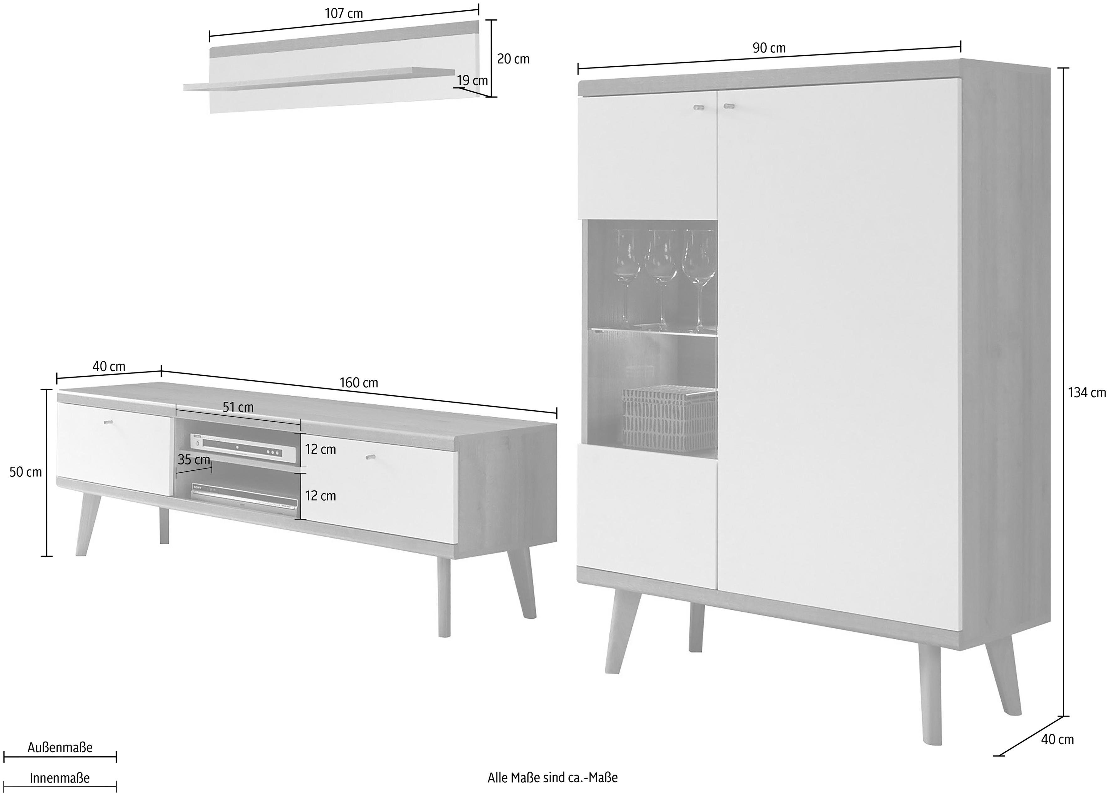 Home affaire Wohnwand Merle, (Set, 3-St), mit besonderer Rahmenoptik
