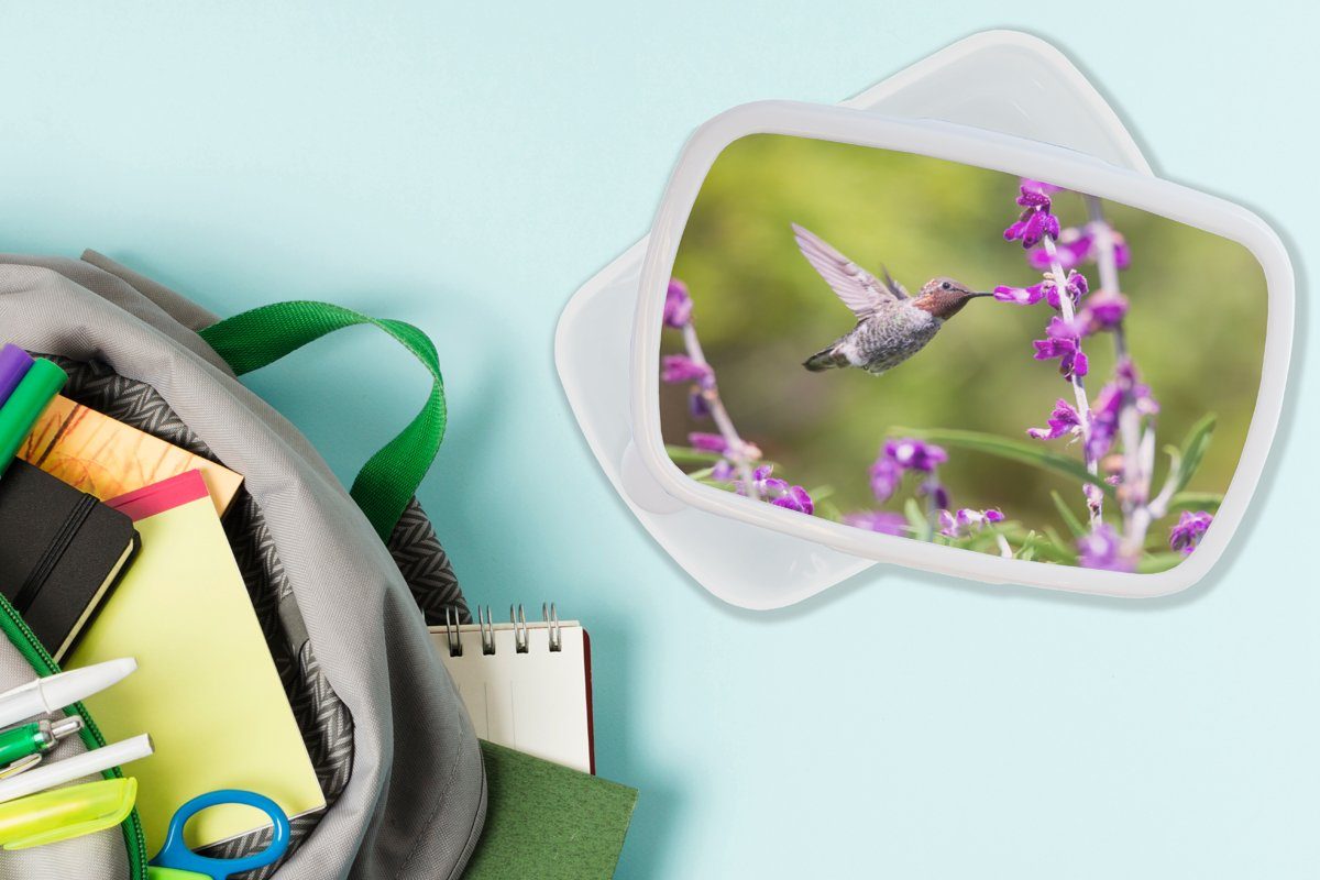 MuchoWow Lunchbox Kolibri Brotdose, - Vogel Natur, für Jungs Mädchen Erwachsene, und - für Kinder (2-tlg), Kunststoff, weiß Brotbox und