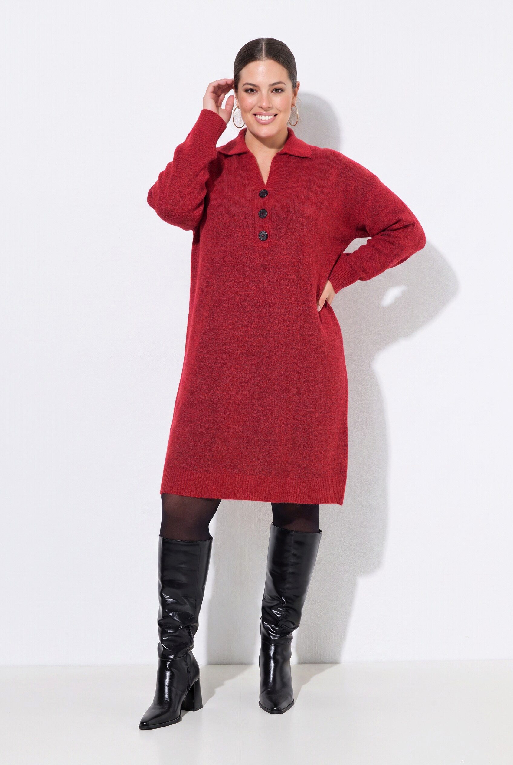 MIAMODA Jerseykleid Strickkleid Loose Fit Polokragen Langarm