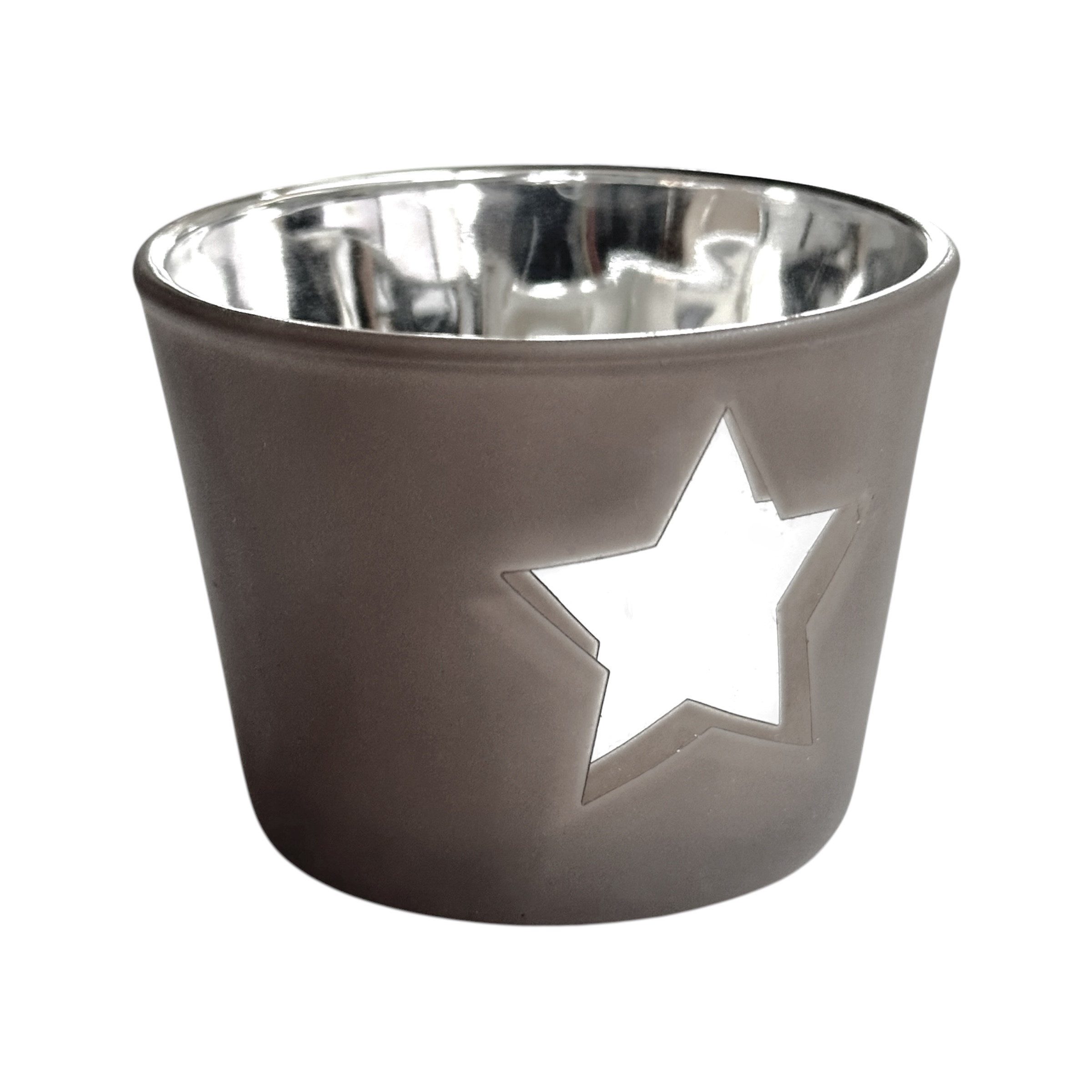 Sandra Rich Teelichthalter Teelichtglas „STAR“ Ø 6cm x 4,5cm Windlicht mit Sternmotiv