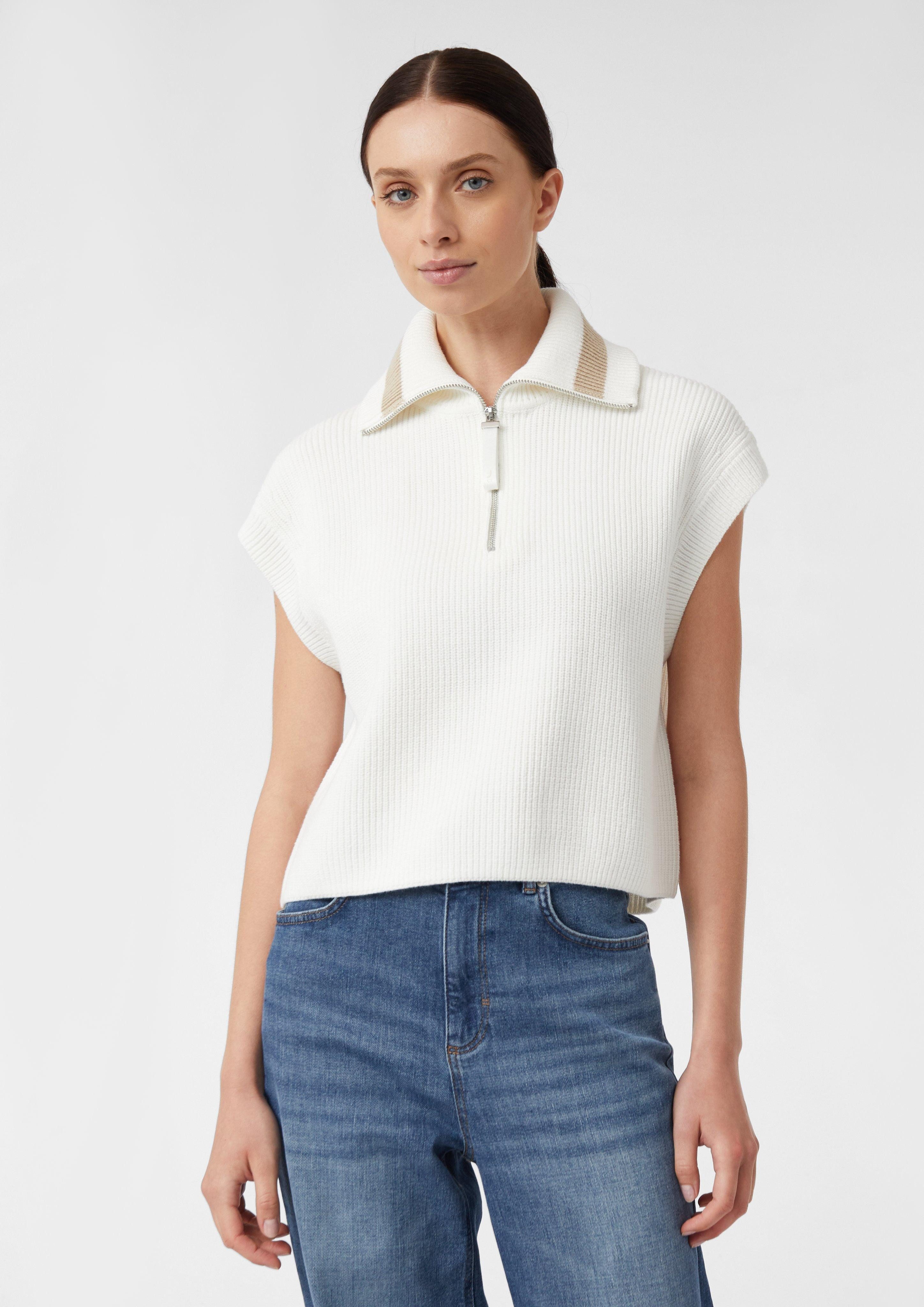 Strickjacke Pullunder mit troyer Kragen und Kontraststreifen