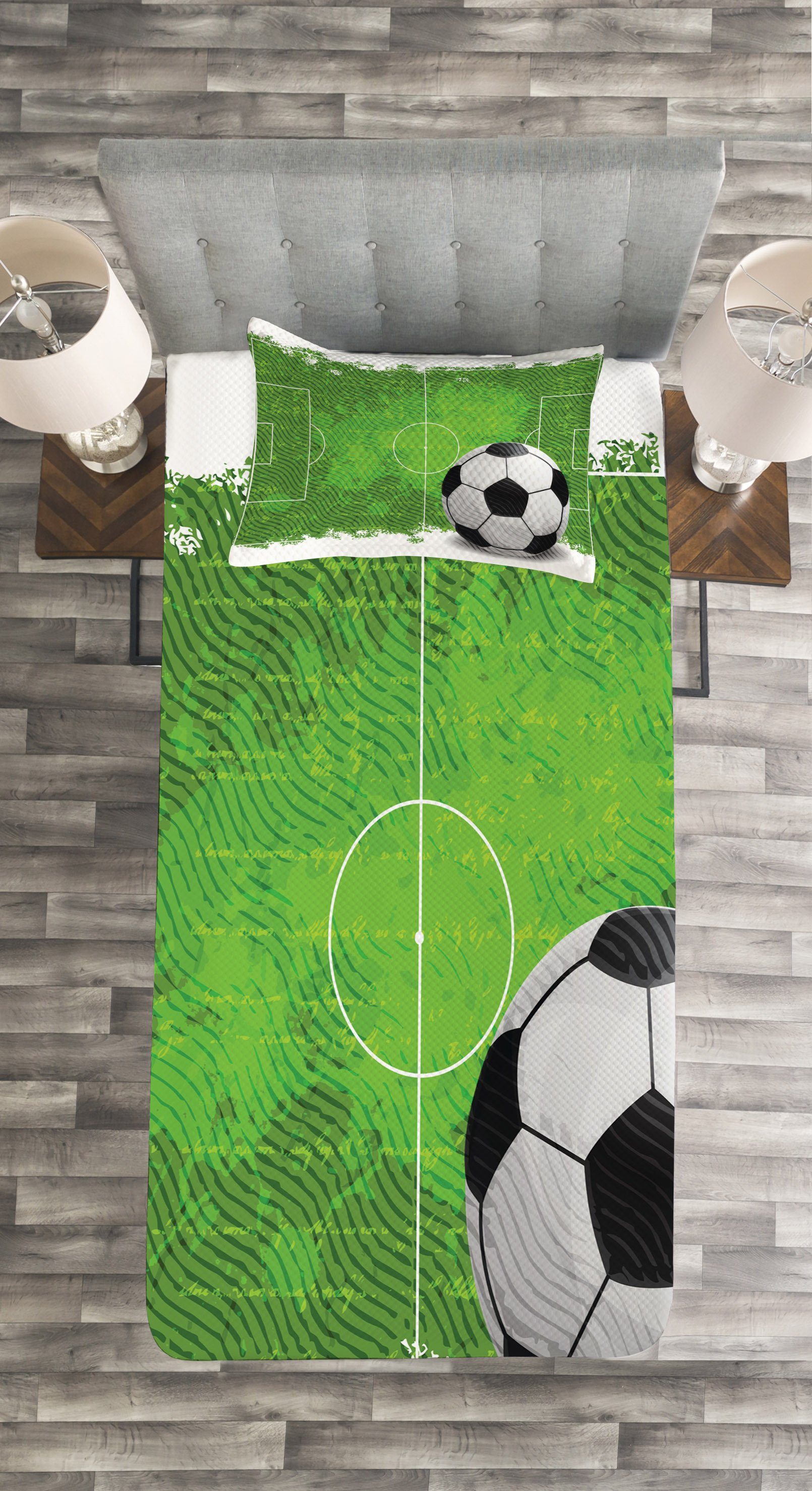 Set Grunge Kissenbezügen Tagesdecke Fußball-Entwurf mit Abakuhaus, Fußball Waschbar,