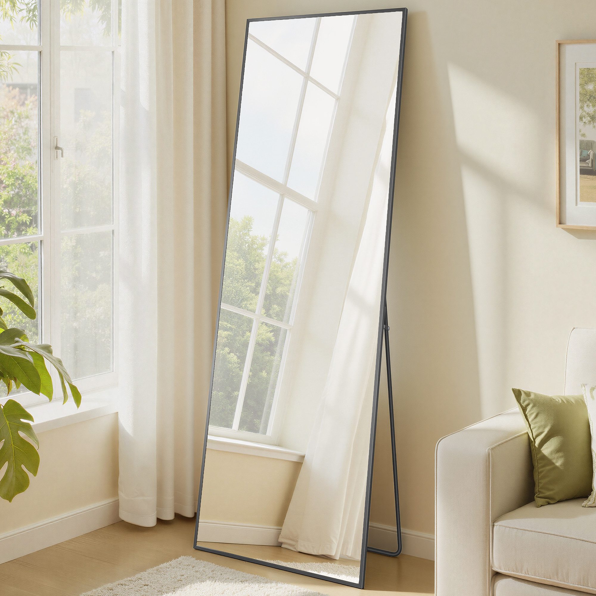 SONGMICS Standspiegel, Ganzkörperspiegel, 160 x 50 / 150 x 40 cm, Hartglas, gewölbt