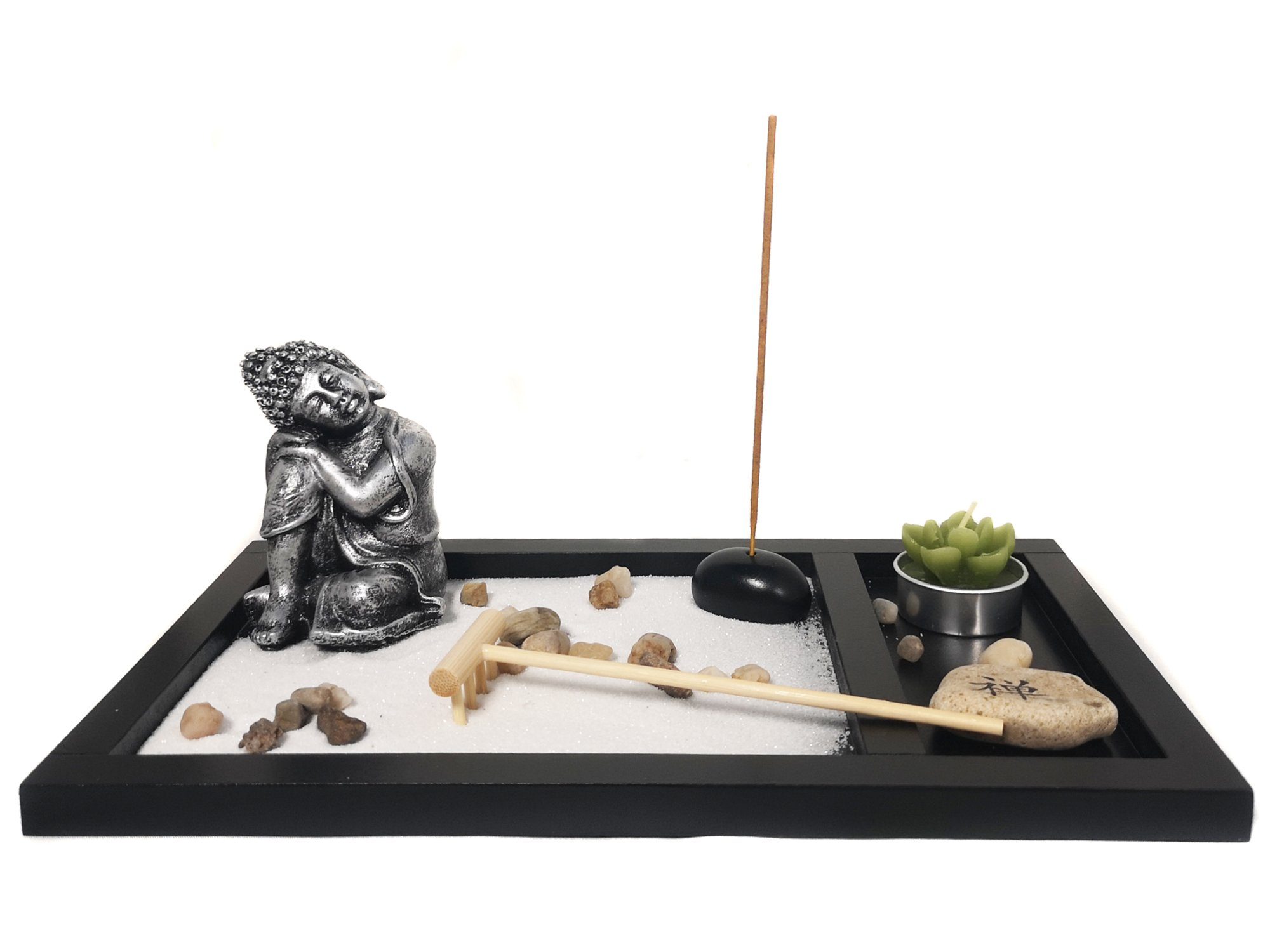 Yudu Dekofigur Zen-Garten mit Buddhafigur mit Teelicht Rauchstab Nr: YH072