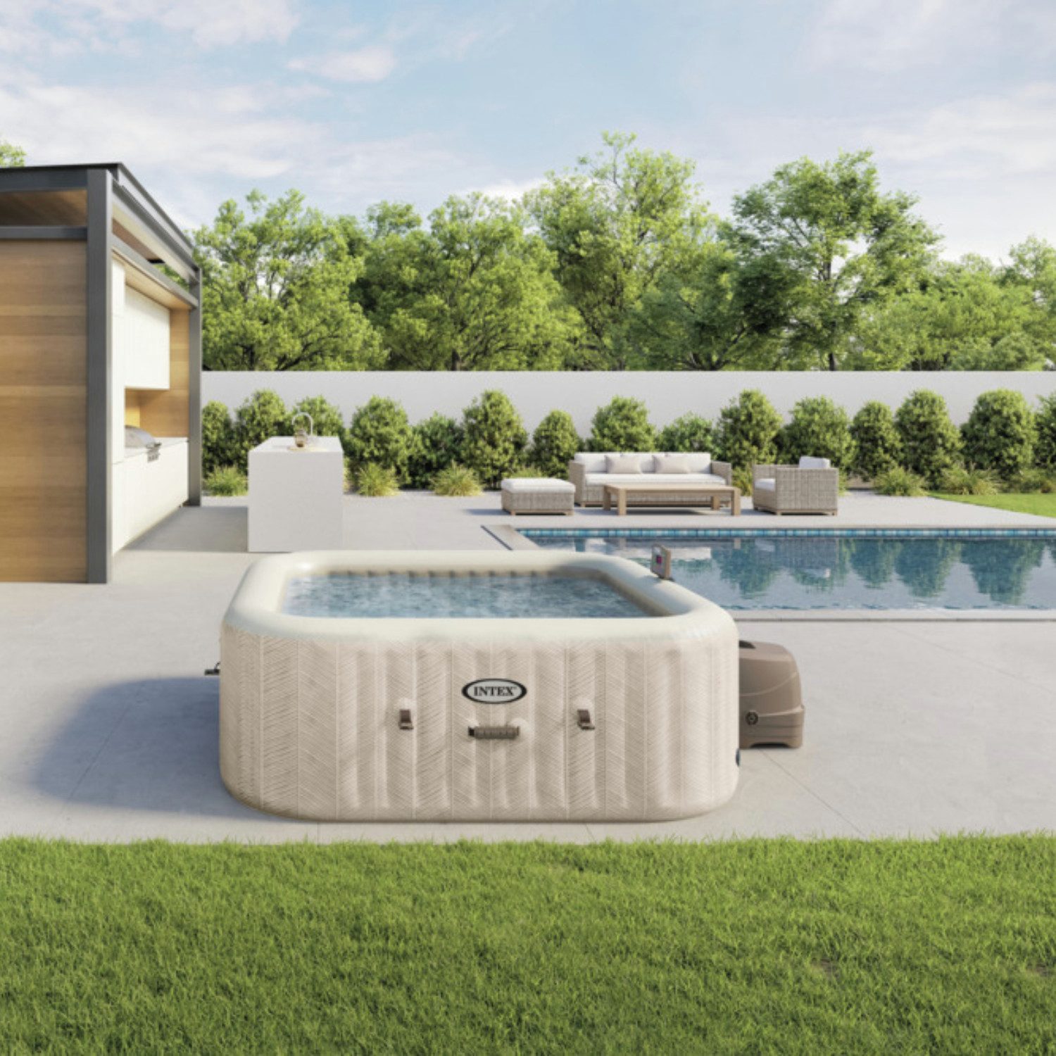 Steinbach Whirlpool PureSpa Chevron Deluxe Square (creme, Ø 211 x 71 cm, aufblasbarer Whirlpool, (Set, mit Zubehör), quadratisch und freistehend – Bild 3 von 5