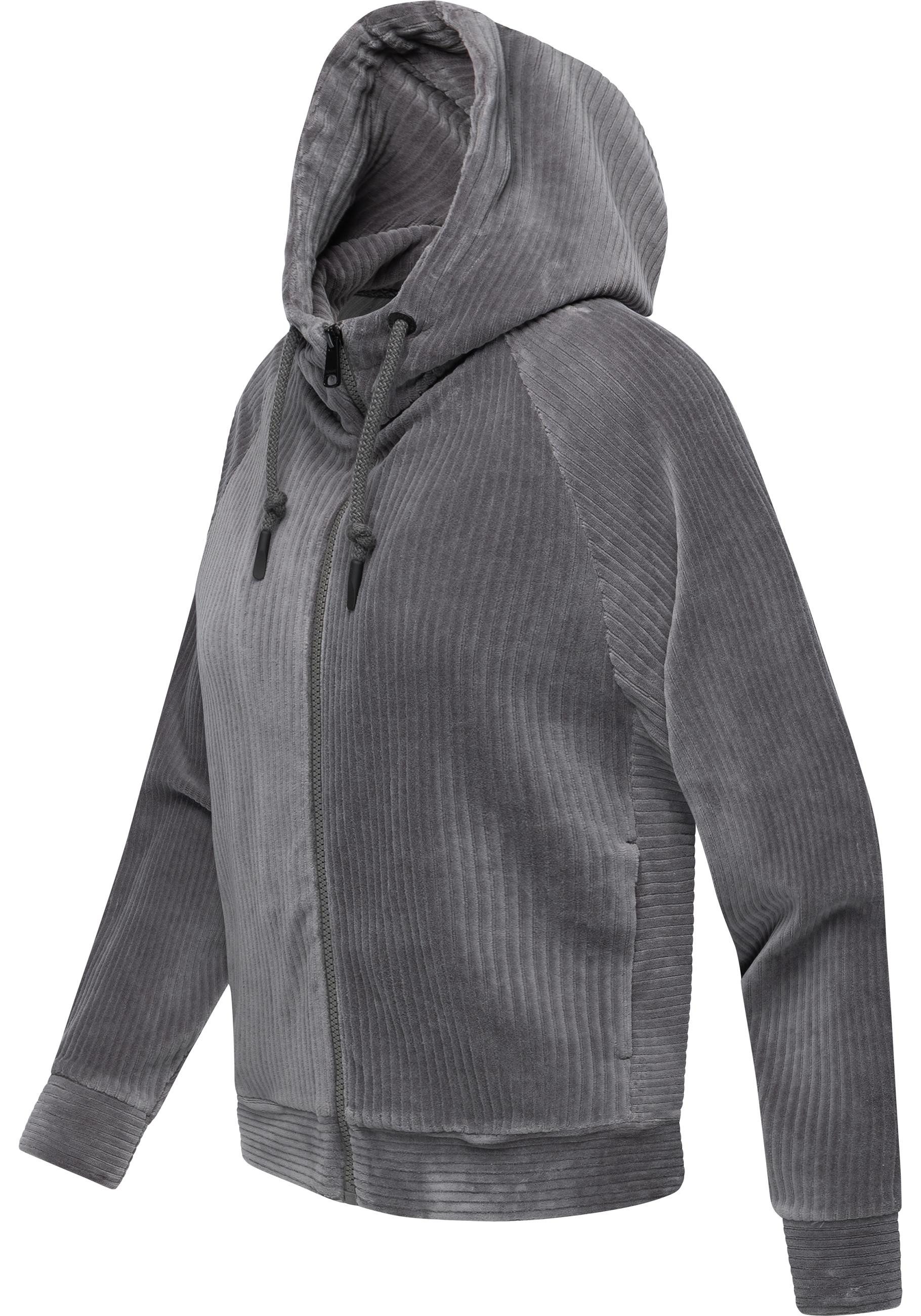 Ragwear Sweatjacke Corduly Cordy Freizeitjacke Zip-Hoodie aus weichem Kord in Samt-Haptik