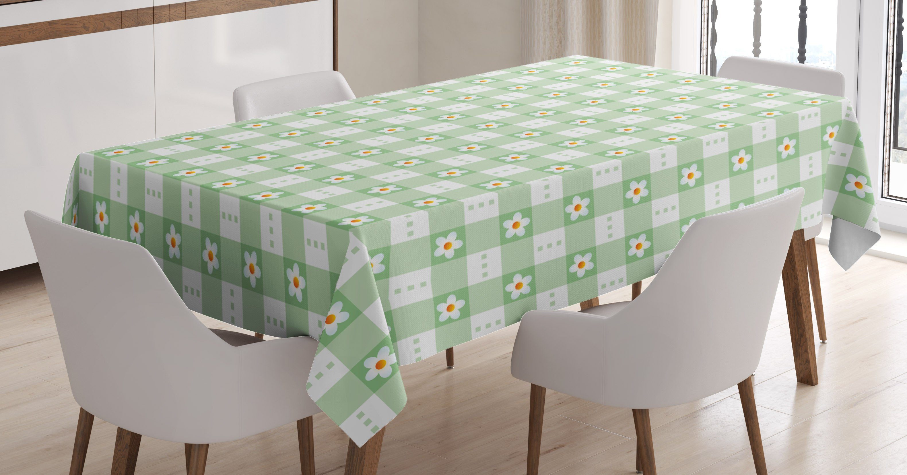 Abakuhaus Tischdecke Farbfest Waschbar Für den Außen Bereich geeignet Klare Farben, Minzgrün Daisy Blütenblätter