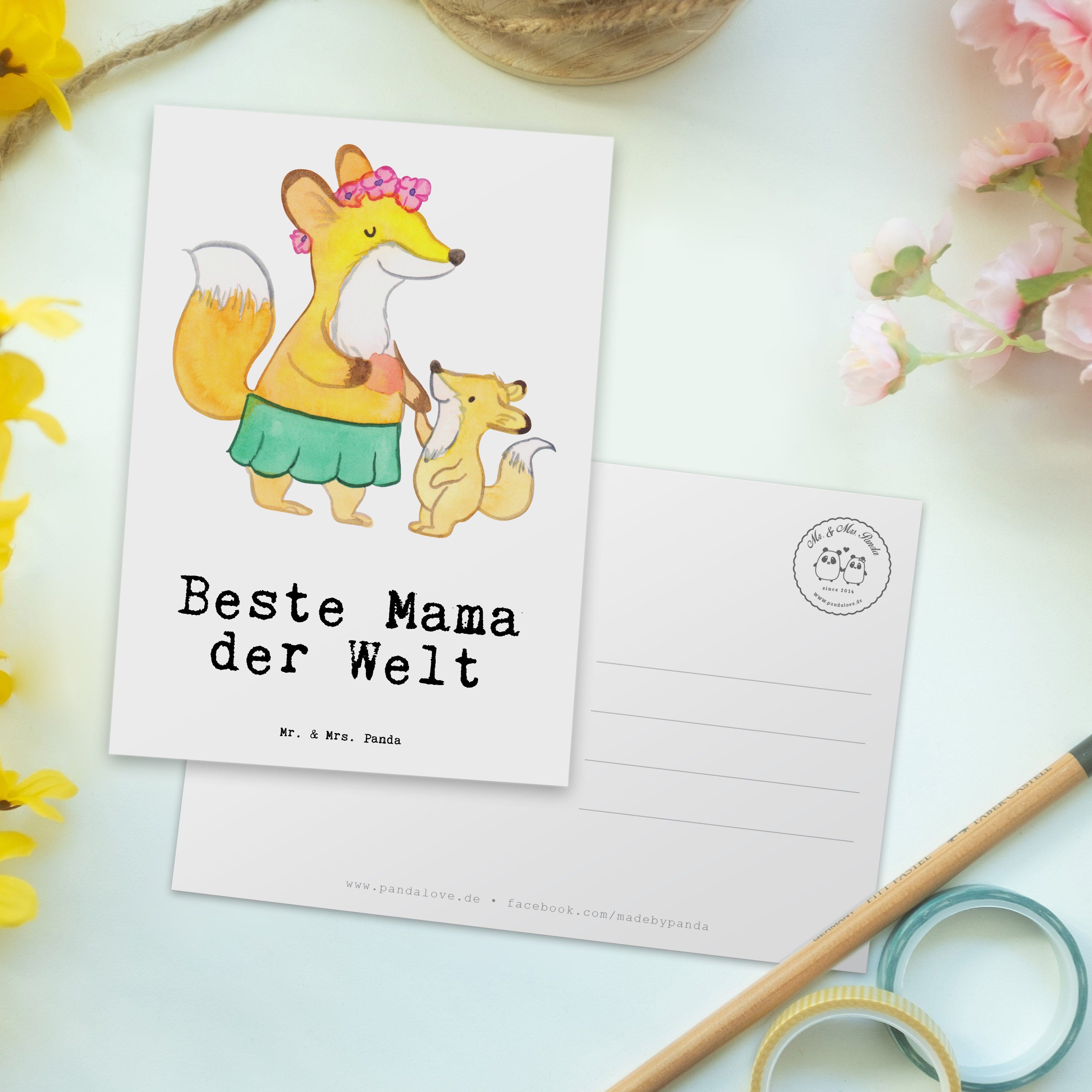 der Panda Mama Postkarte Fuchs - Geschenk, Mr. Geburtstags Mrs. & - Beste Welt Weiß Mitbringsel,