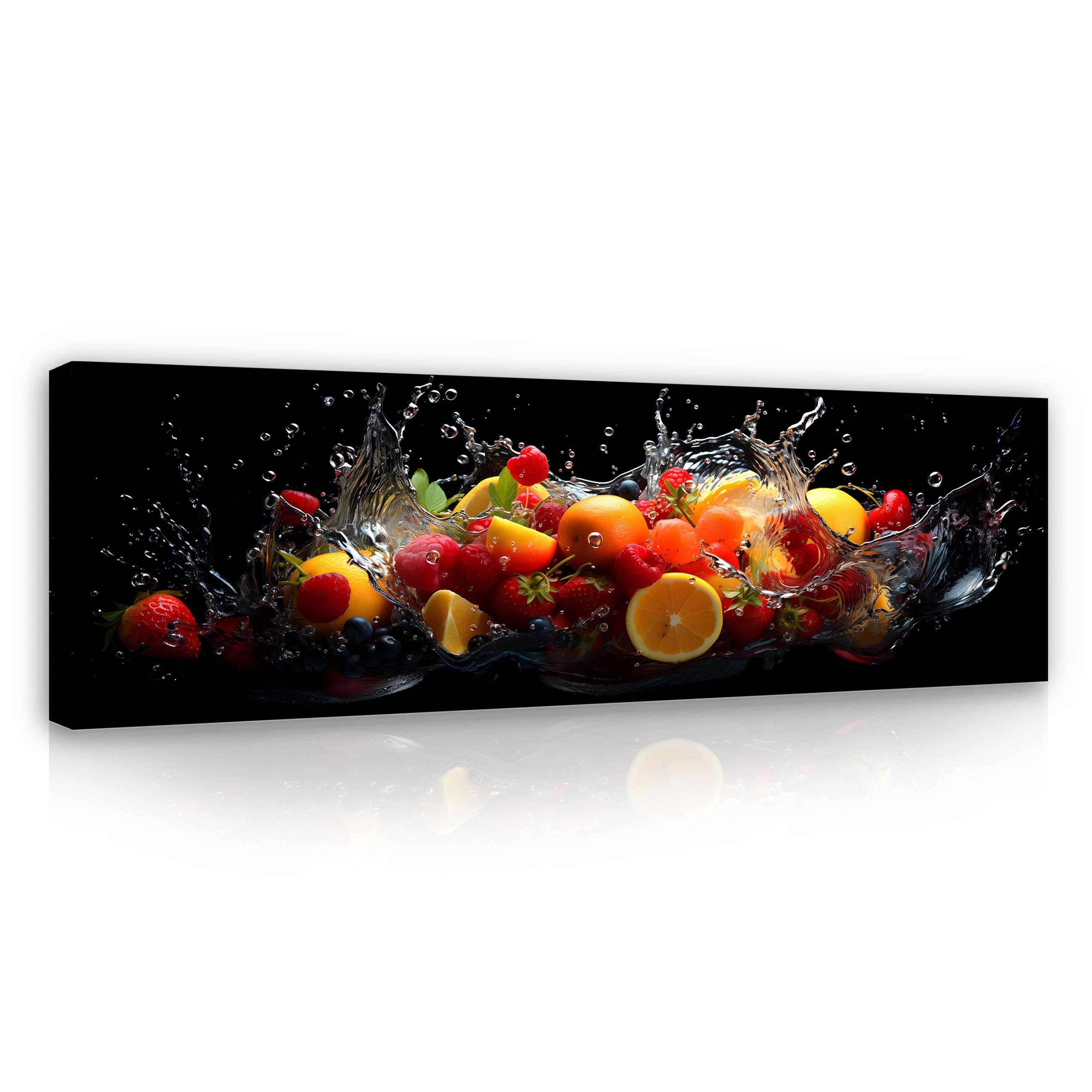 Wallarena Leinwandbild Küche Obst Leinwandbild Groß Aufhängefertig Modern, 1 Bild Leinwandbilder Schwarz Wandbild Obst Bilder Kunst Leinwand XXL St), Wasser (Einteilig