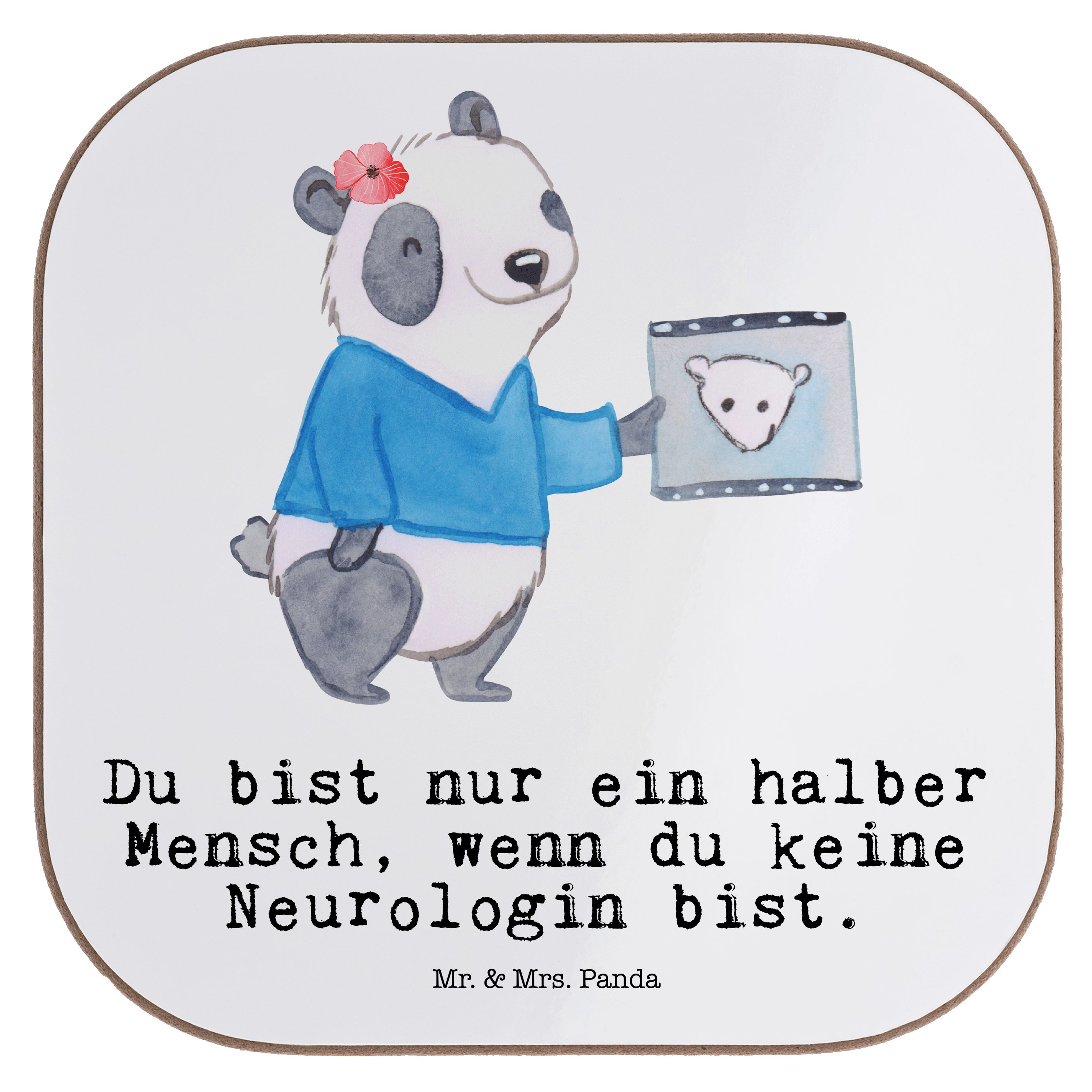 Mr. & Mrs. Panda Getränkeuntersetzer Neurologin mit Herz - Weiß - Geschenk, Dankeschön, krankgeschrieben, 1-tlg.