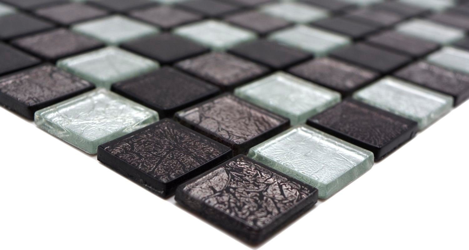 Mosani Mosaikfliesen Mosaikfliese Glasmosaik silber schwarz Metall Struktur grau Optik