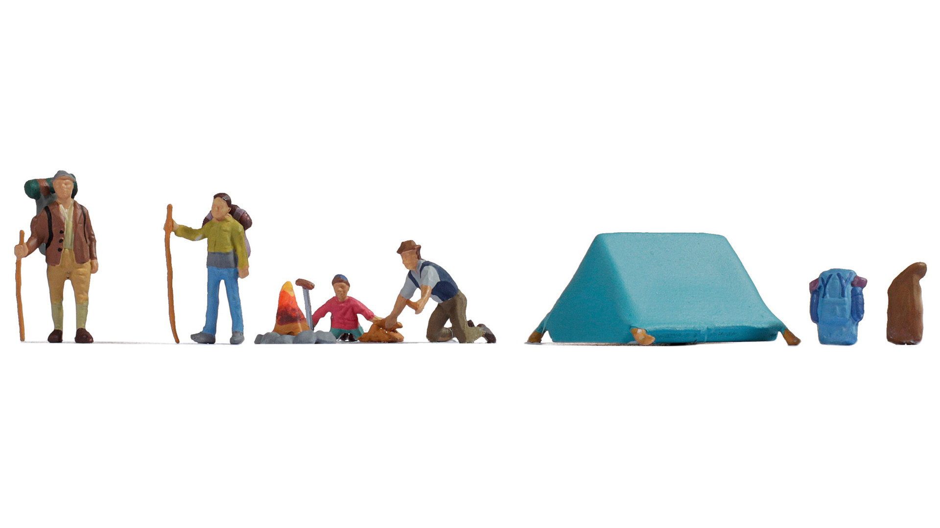 NOCH Dekofigur Vier Figuren mit Zelt als Camping-Set für Spur H0