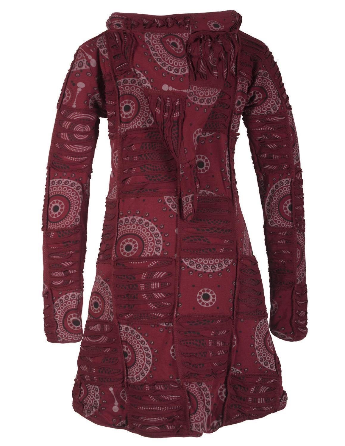 Vishes Kurzmantel Hippie Patchworkmantel Cutwork Druck Zipfelkapuze Goa, Boho, Ethno, Mittelalter Style